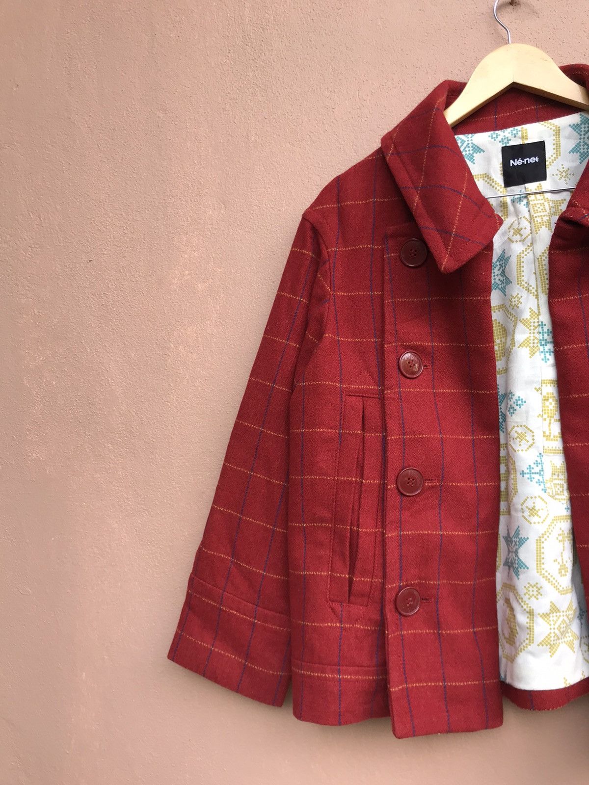 Issey Miyake × Ne-Net Ne-Net by Issey Miyake Red Checkered Wool Cropped Jacket Size US S / EU 44-46 / 1 - 6 Thumbnail