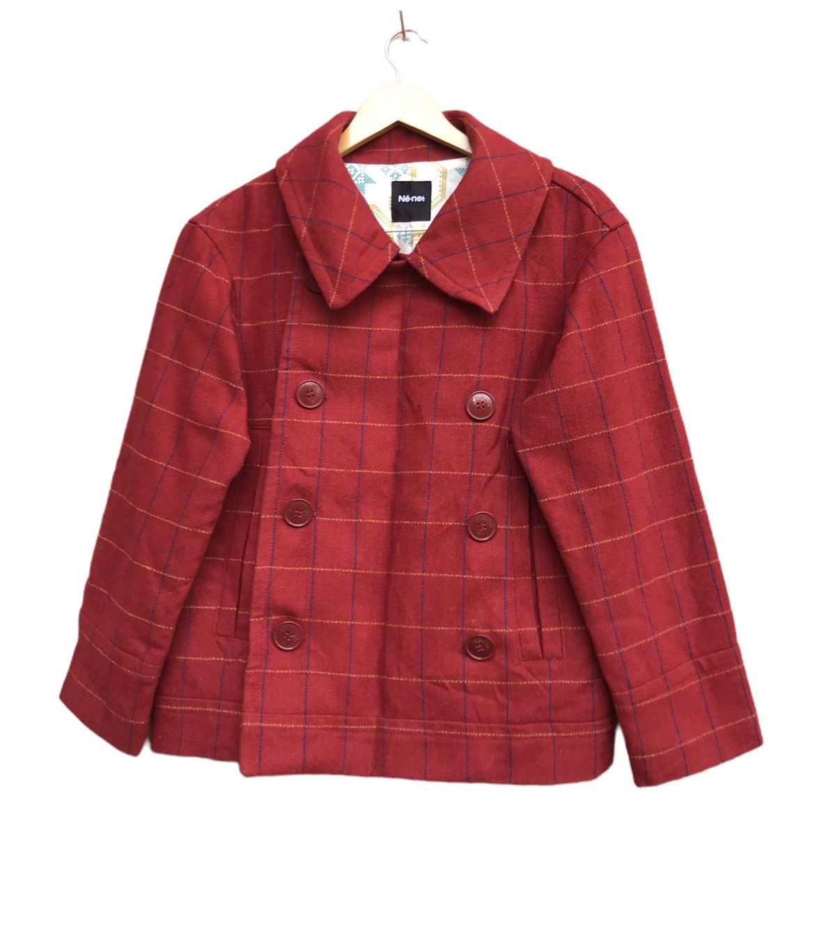 Issey Miyake × Ne-Net Ne-Net by Issey Miyake Red Checkered Wool Cropped Jacket Size US S / EU 44-46 / 1 - 3 Thumbnail