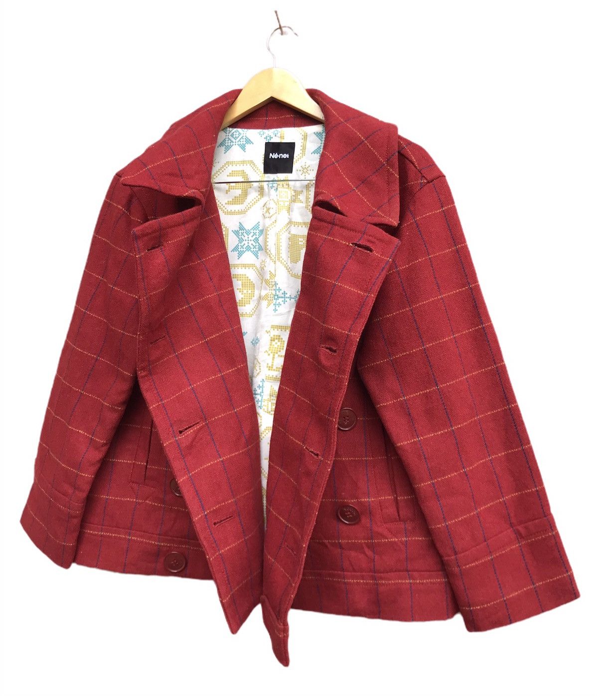 Issey Miyake × Ne-Net Ne-Net by Issey Miyake Red Checkered Wool Cropped Jacket Size US S / EU 44-46 / 1 - 2 Thumbnail