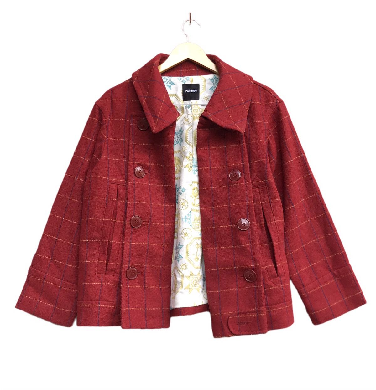 Issey Miyake × Ne-Net Ne-Net by Issey Miyake Red Checkered Wool Cropped Jacket Size US S / EU 44-46 / 1 - 1 Thumbnail