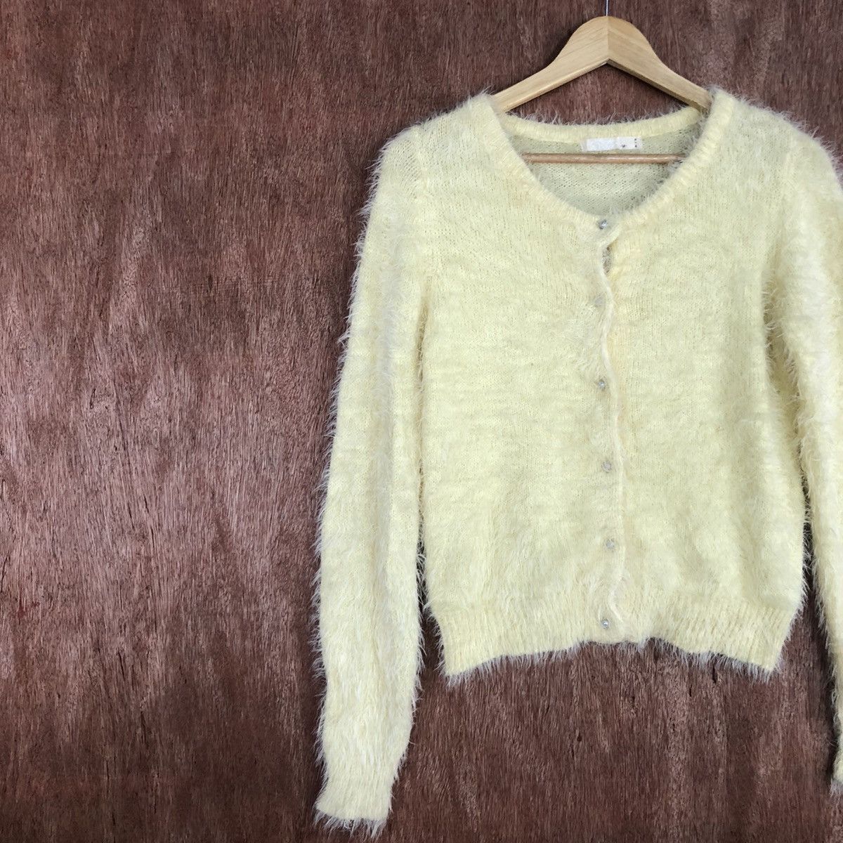 Homespun Knitwear Arrow Yellow Mohair Cardigan Knitwear #0432 Size US M / EU 48-50 / 2 - 7 Thumbnail