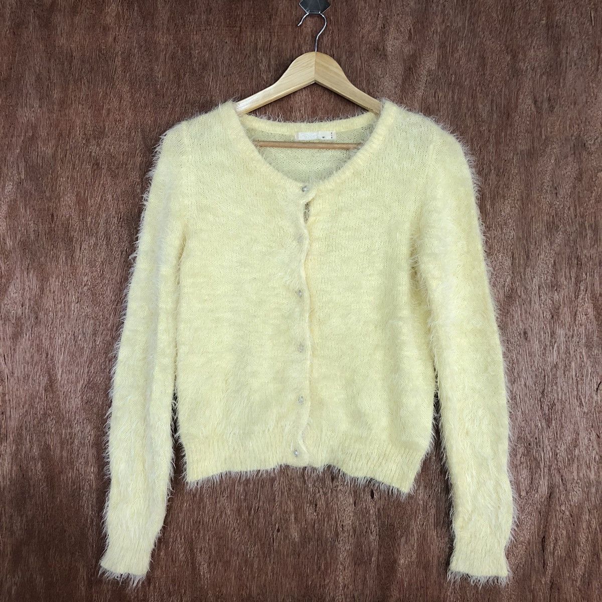 Homespun Knitwear Arrow Yellow Mohair Cardigan Knitwear #0432 Size US M / EU 48-50 / 2 - 3 Thumbnail