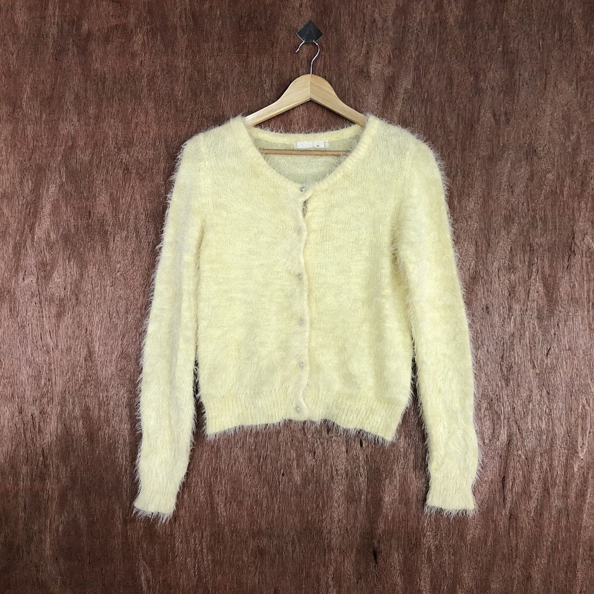 Homespun Knitwear Arrow Yellow Mohair Cardigan Knitwear #0432 Size US M / EU 48-50 / 2 - 1 Thumbnail