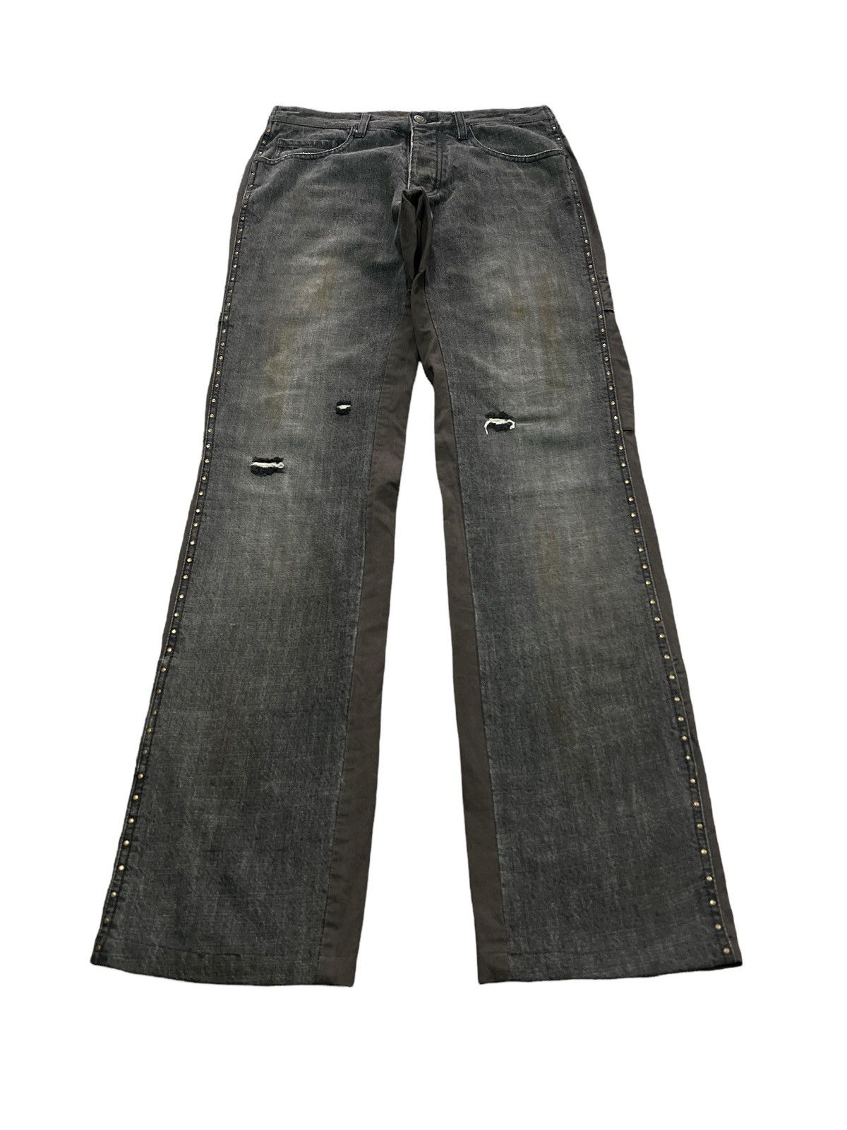 Japanese Brand × Seditionaries RARE🔥DOUBLE TONE RIPPED STUDDED DENIM+COTTON PANTS Size US 28 / EU 44 - 2 Thumbnail