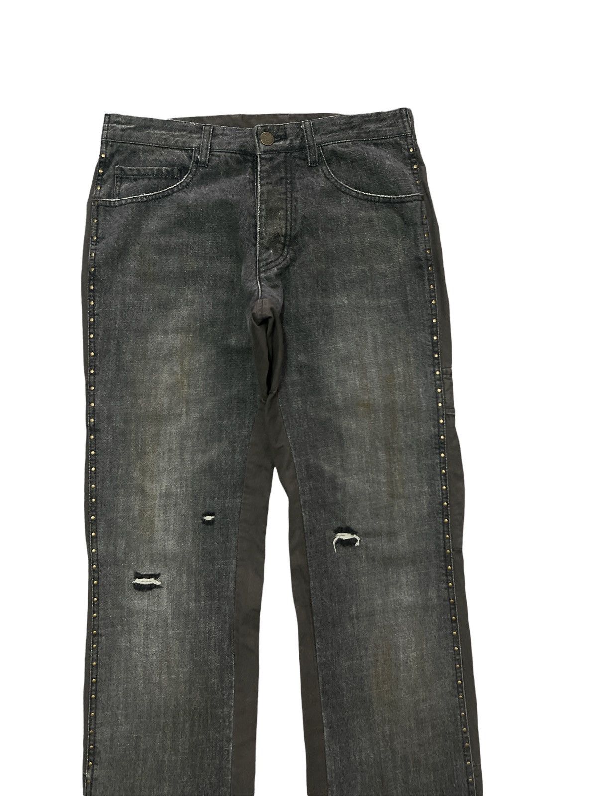 Japanese Brand × Seditionaries RARE🔥DOUBLE TONE RIPPED STUDDED DENIM+COTTON PANTS Size US 28 / EU 44 - 3 Thumbnail