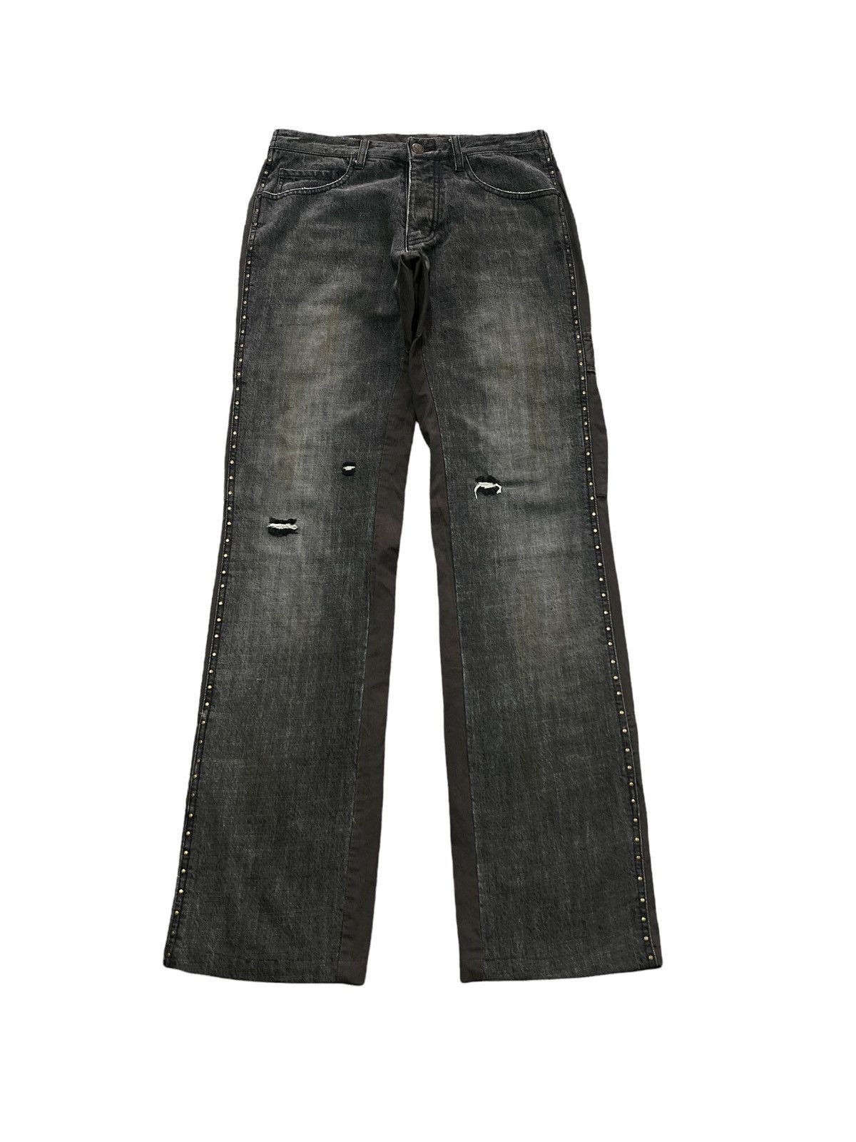Japanese Brand × Seditionaries RARE🔥DOUBLE TONE RIPPED STUDDED DENIM+COTTON PANTS Size US 28 / EU 44 - 1 Thumbnail