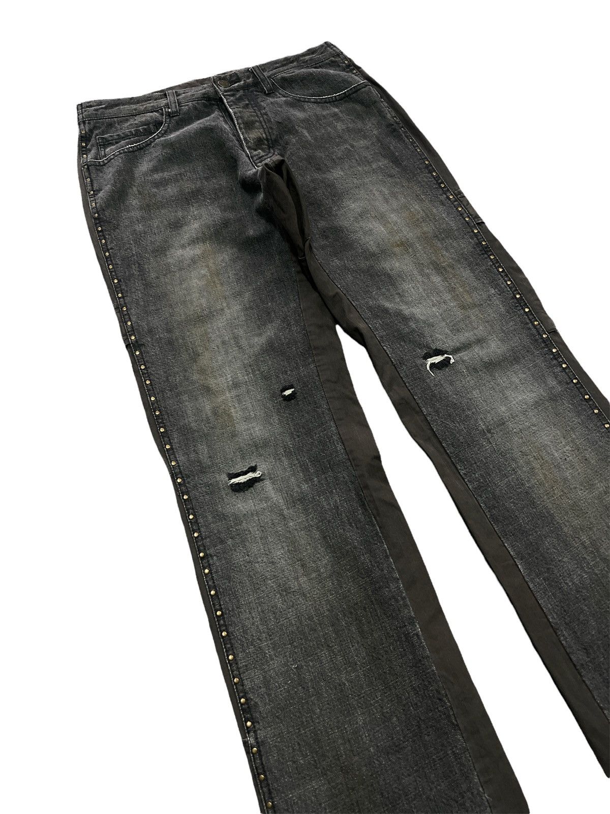 Japanese Brand × Seditionaries RARE🔥DOUBLE TONE RIPPED STUDDED DENIM+COTTON PANTS Size US 28 / EU 44 - 5 Thumbnail