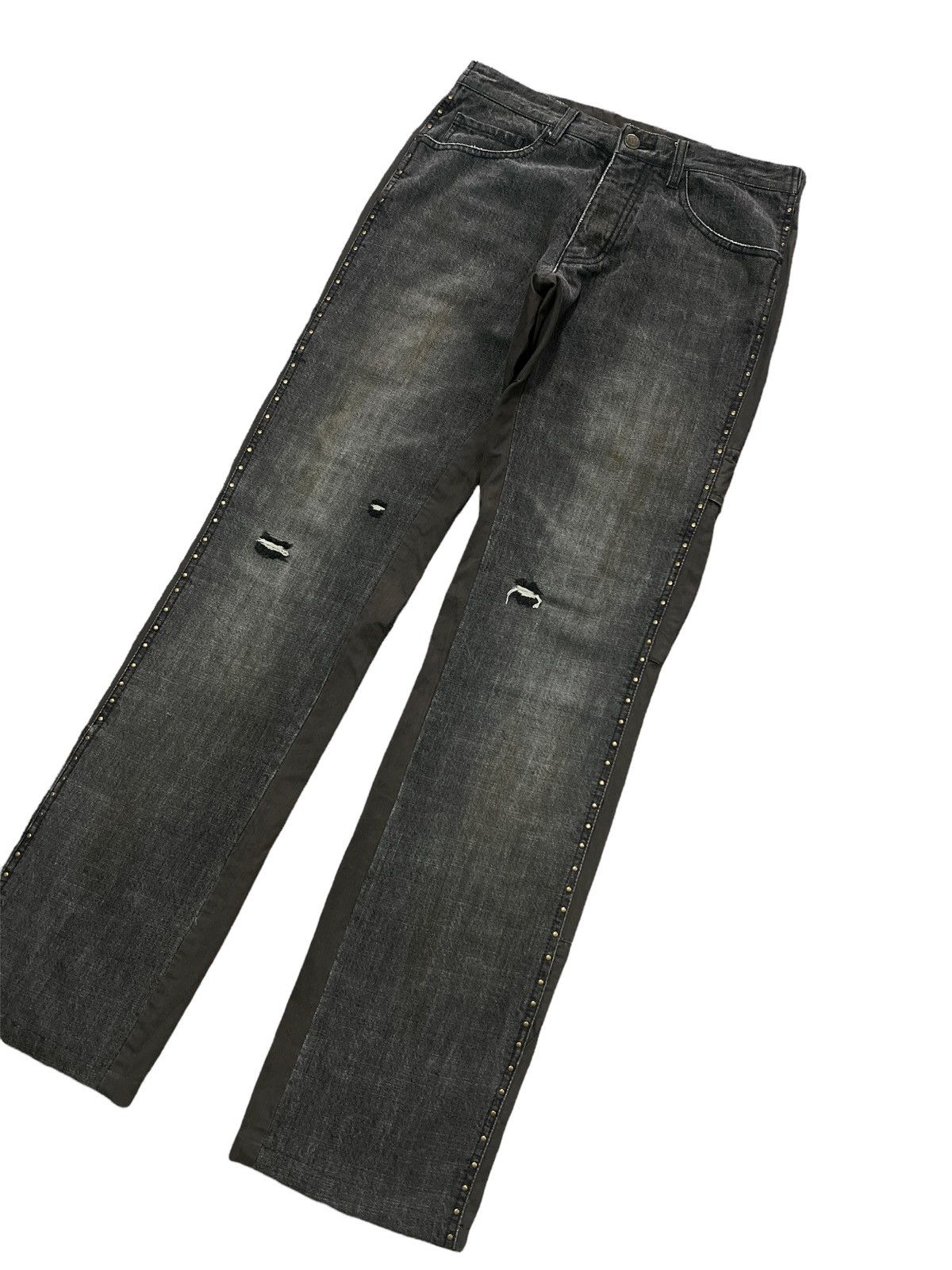 Japanese Brand × Seditionaries RARE🔥DOUBLE TONE RIPPED STUDDED DENIM+COTTON PANTS Size US 28 / EU 44 - 4 Thumbnail