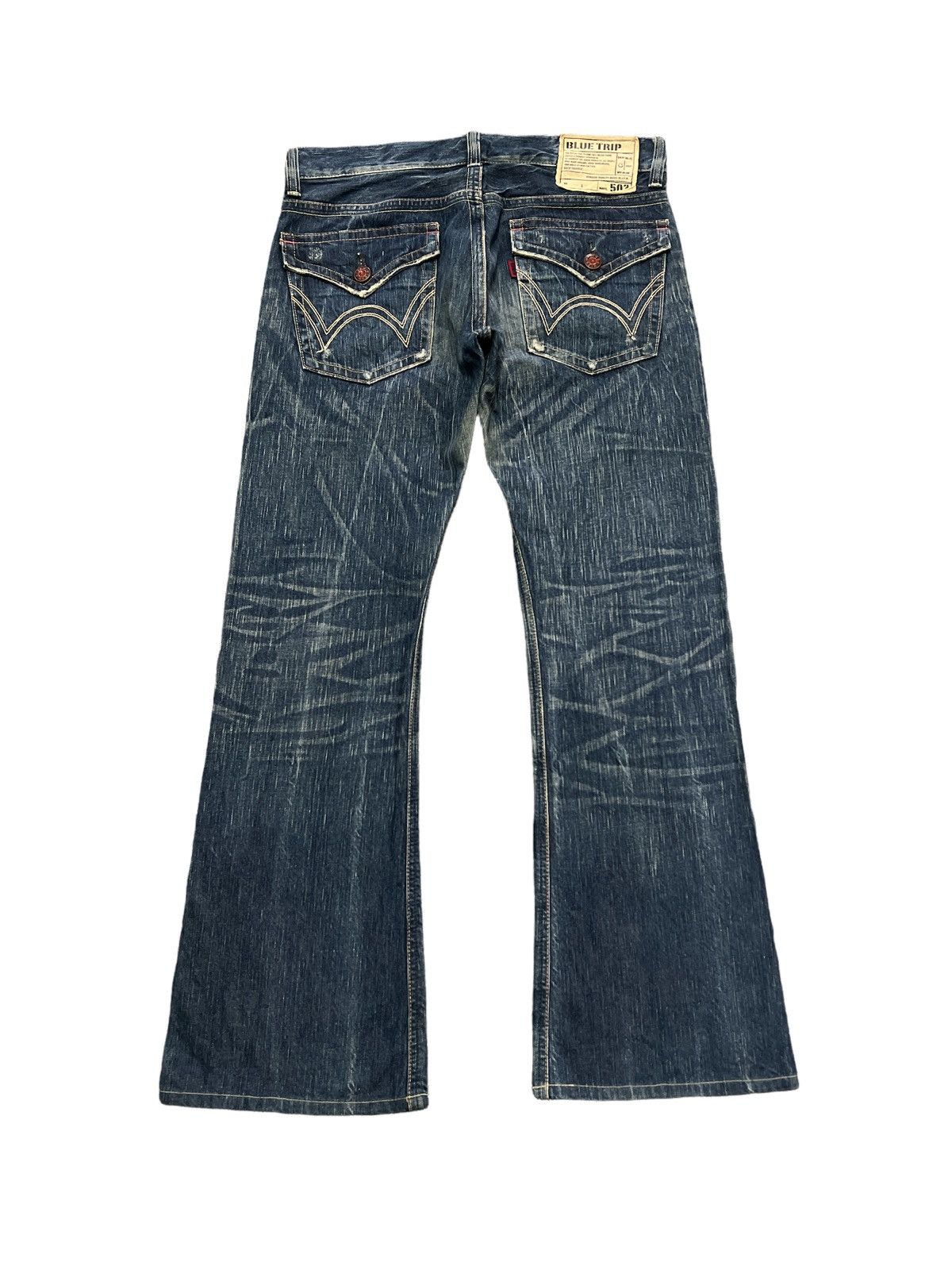 Edwin × Japanese Brand INSANE‼️FLARED🔥EDWIN 503 BLUE TRIP DISTRESSED DENIM PANTS Size US 34 / EU 50 - 6 Thumbnail