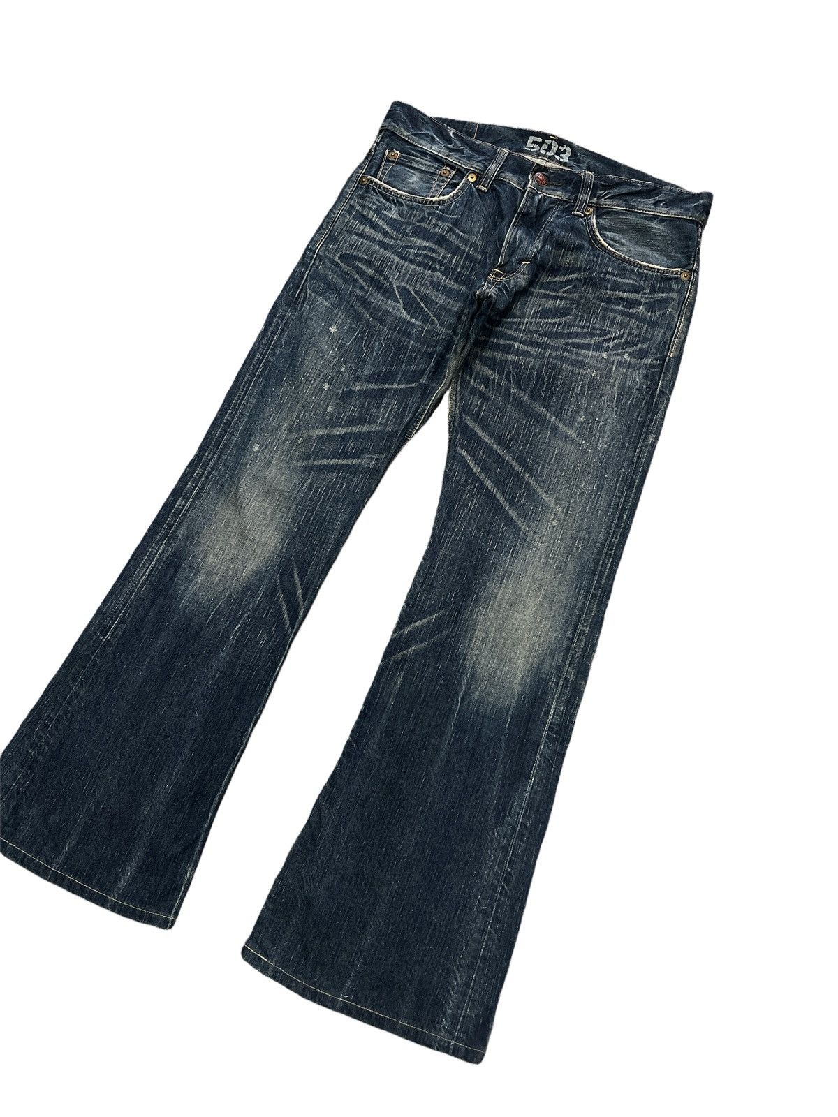 Edwin × Japanese Brand INSANE‼️FLARED🔥EDWIN 503 BLUE TRIP DISTRESSED DENIM PANTS Size US 34 / EU 50 - 4 Thumbnail