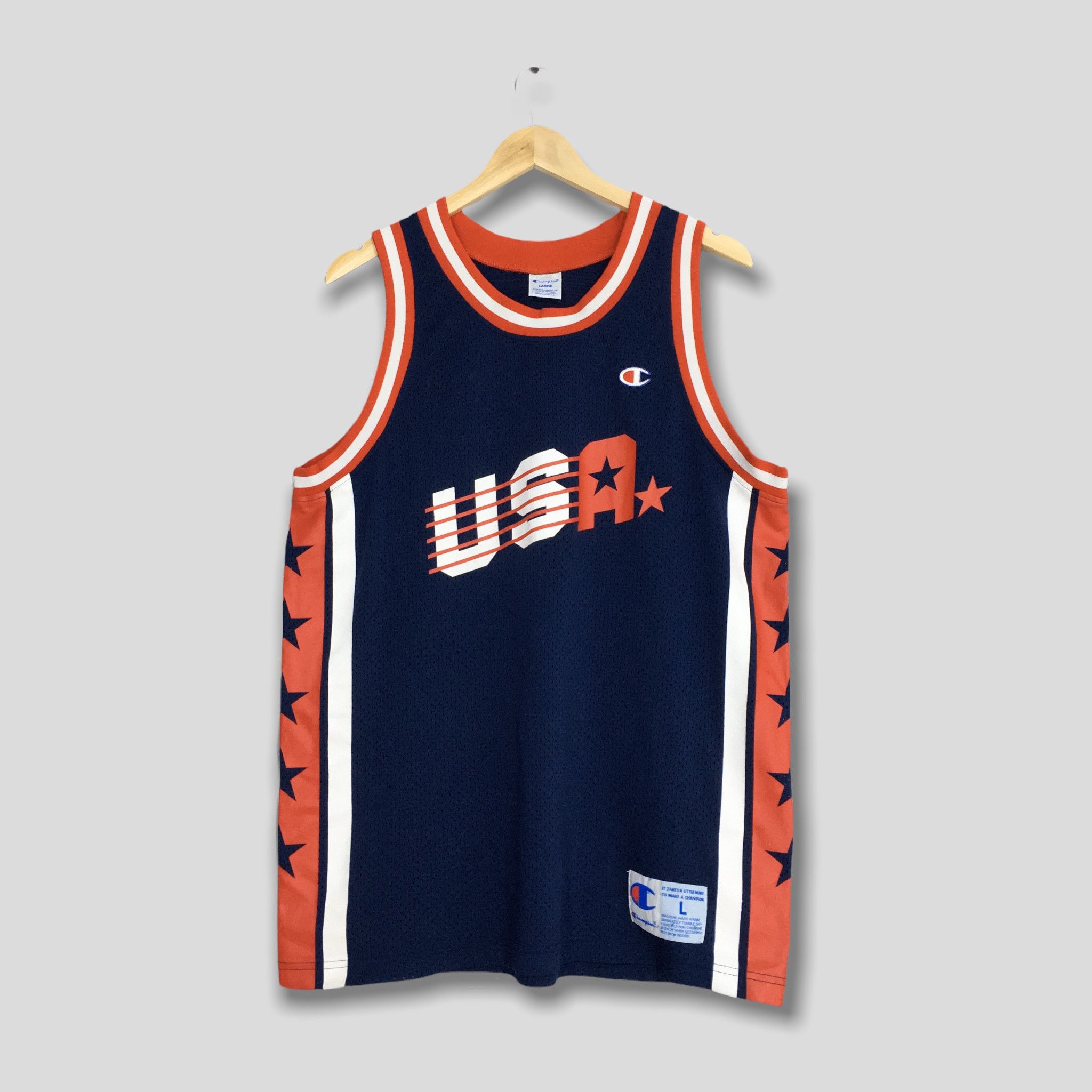 image of Vintage 90's Champion Usa Nba Basketball Jersey Large in Blue Red, Men's