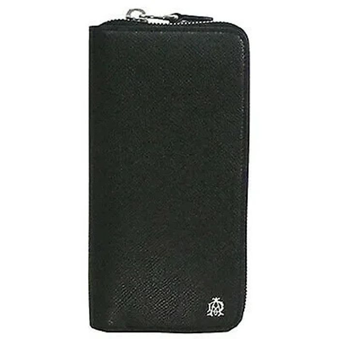 DUNHILL BLACK EMBOSSED LEATHER FULL ZIP CLUTCH WALLET