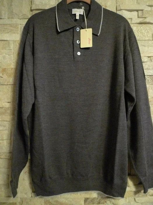 image of Brioni Men's Gray Polo Sweater 100%very Fine Wool Italy (Size Medium)