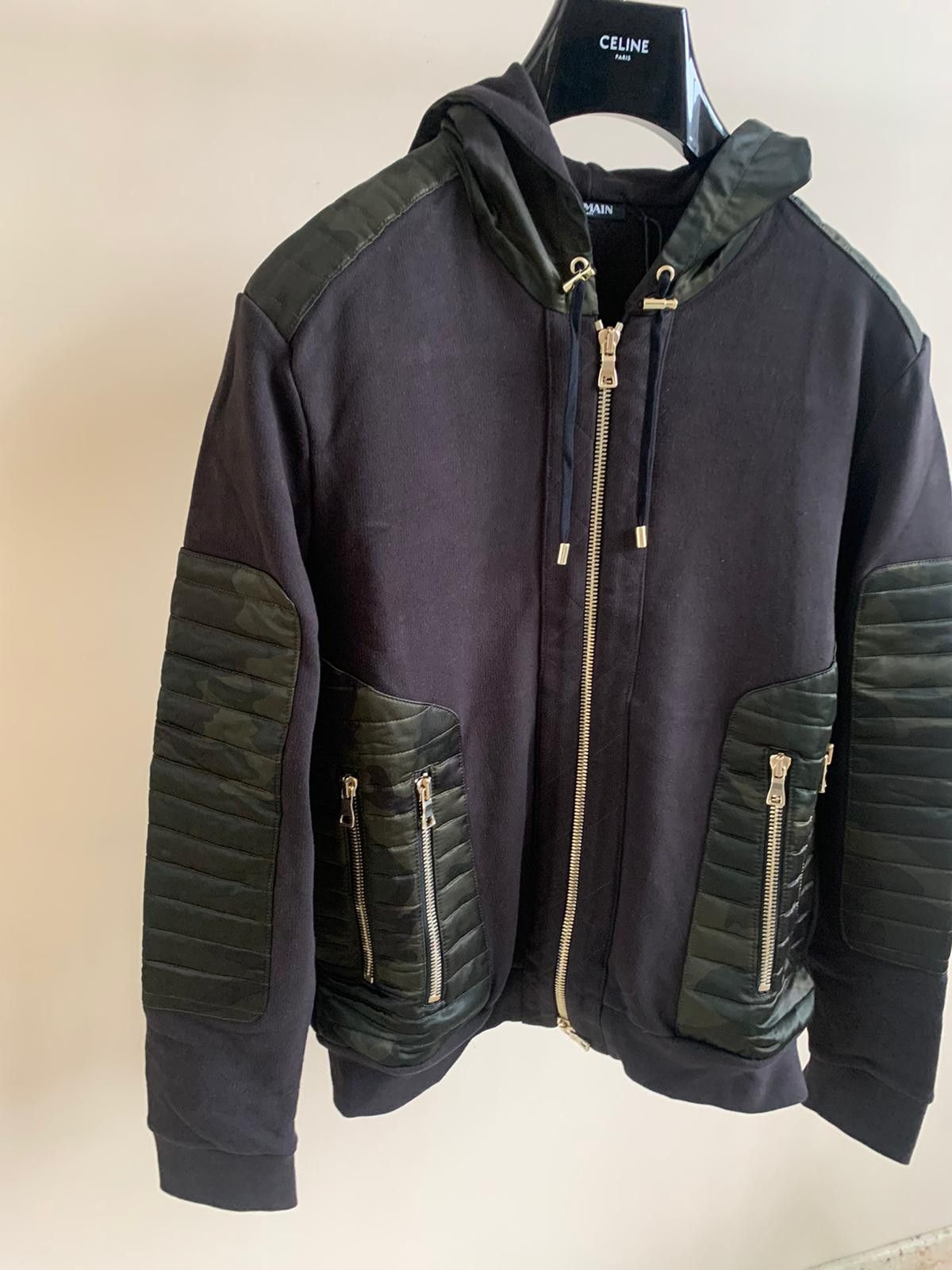 Balmain Biker Zip Up Hooded Sweater With Nylon Contrast Size US M / EU 48-50 / 2 - 2 Thumbnail