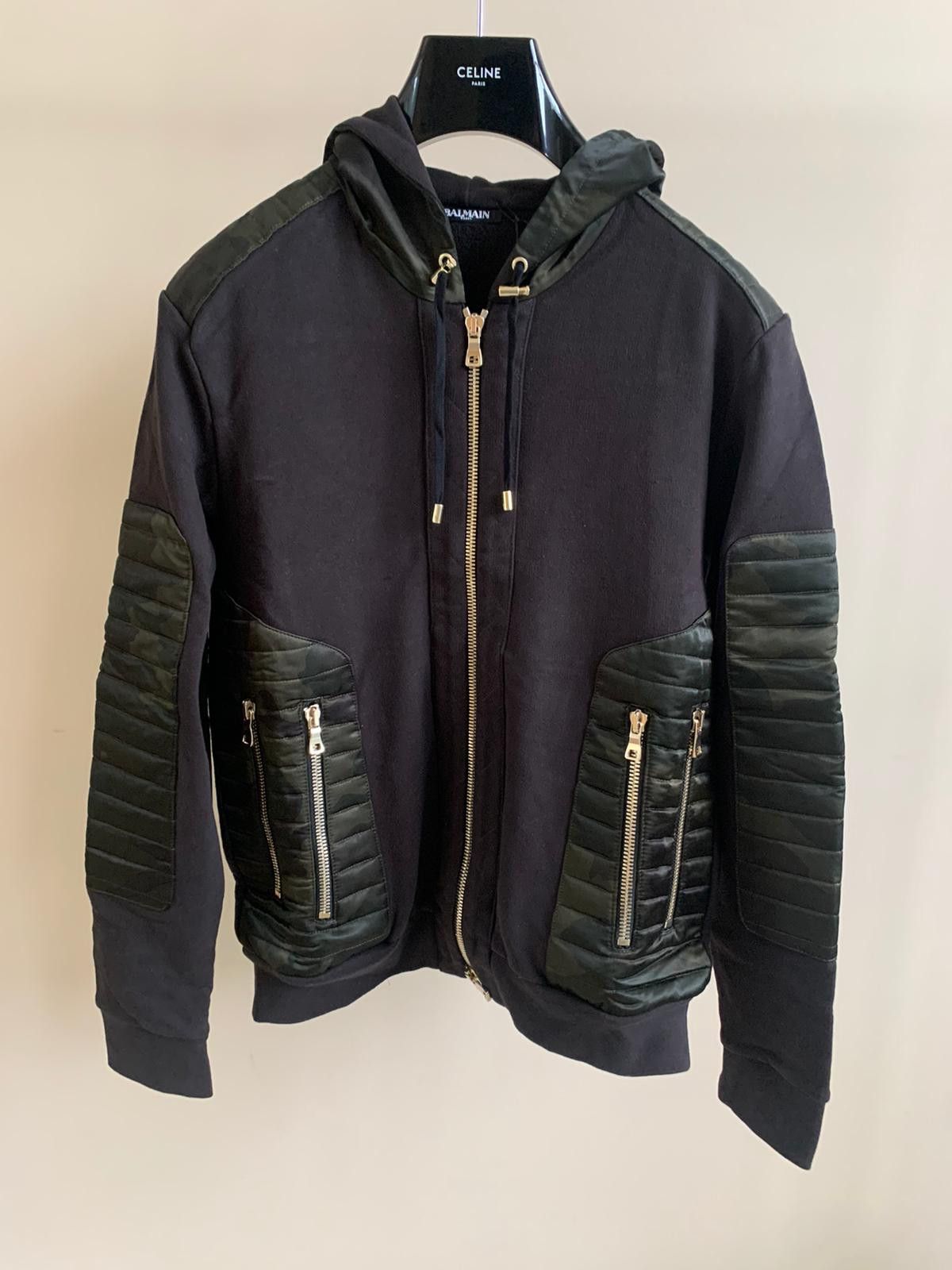 Balmain Biker Zip Up Hooded Sweater With Nylon Contrast Size US M / EU 48-50 / 2 - 1 Thumbnail