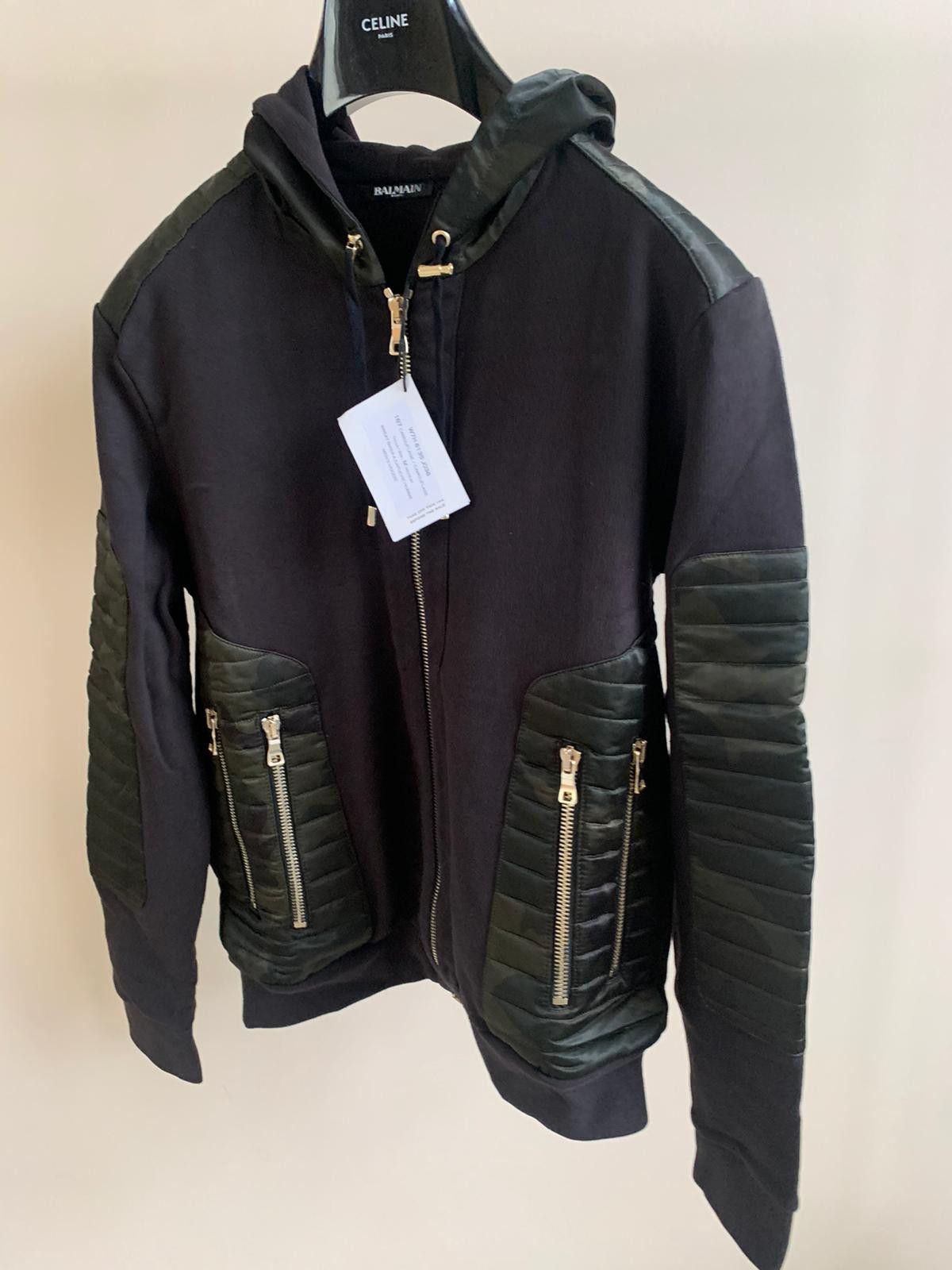 Balmain Biker Zip Up Hooded Sweater With Nylon Contrast Size US M / EU 48-50 / 2 - 8 Thumbnail