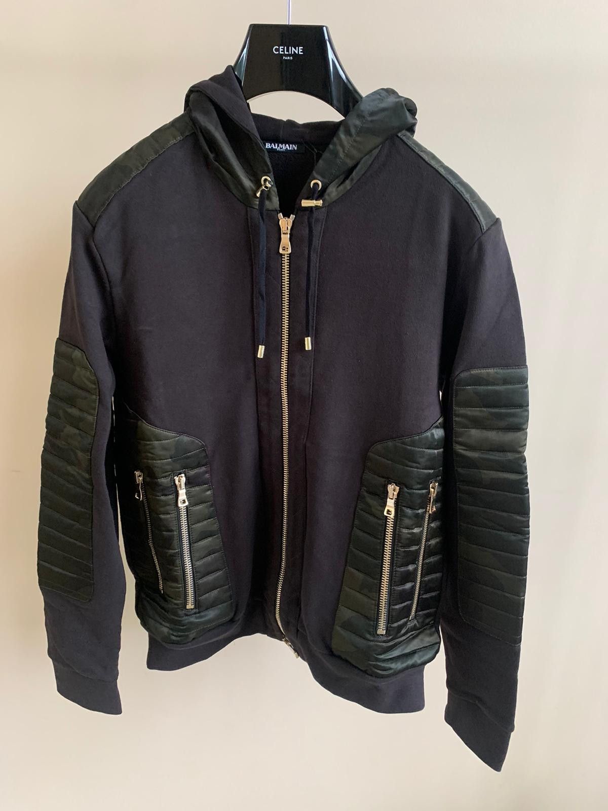 Balmain Biker Zip Up Hooded Sweater With Nylon Contrast Size US M / EU 48-50 / 2 - 3 Thumbnail