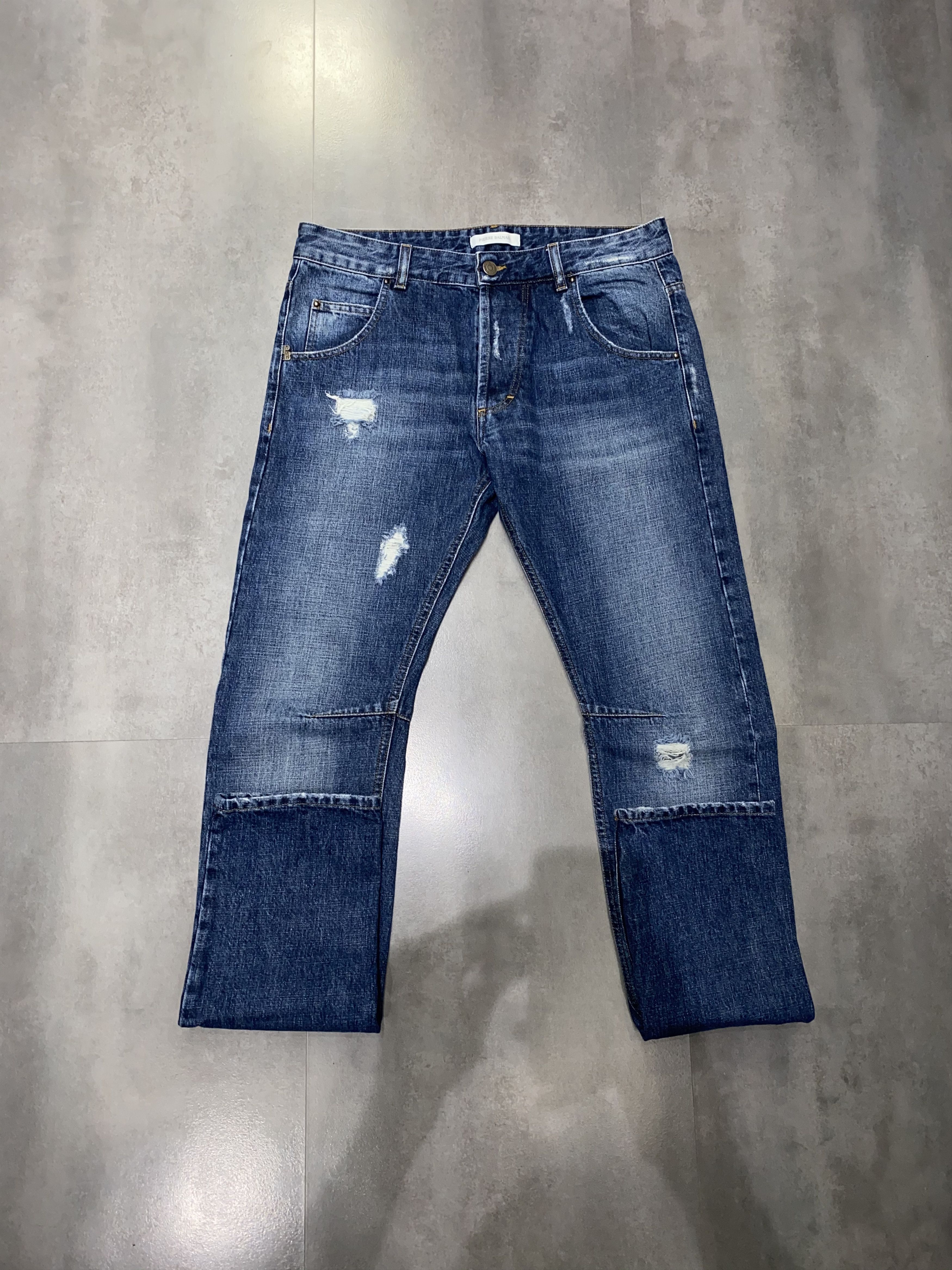 Balmain Pierre Balmain Distressed Indigo Biker Denim Pants Size US 34 / EU 50 - 8 Thumbnail