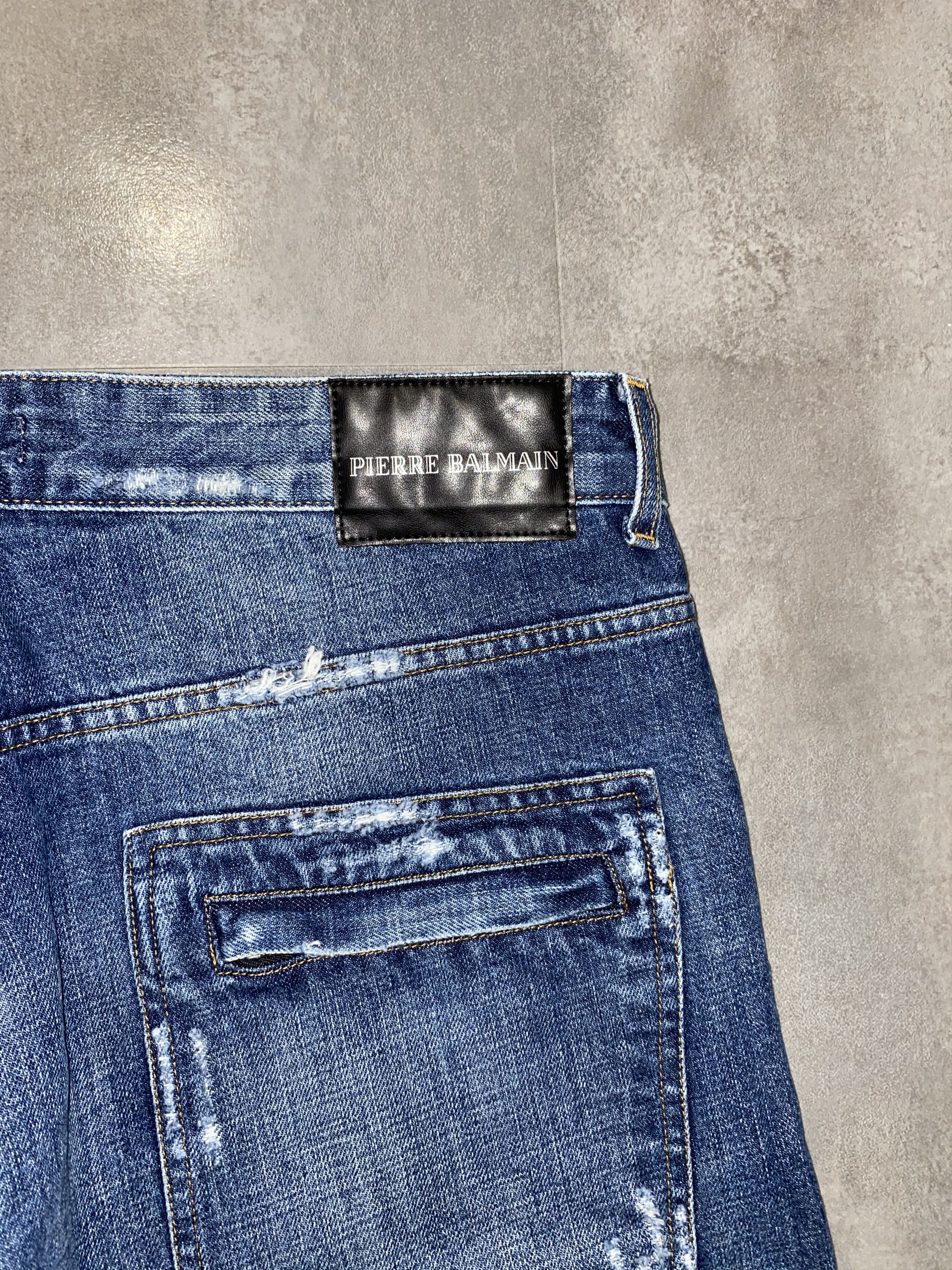 Balmain Pierre Balmain Distressed Indigo Biker Denim Pants Size US 34 / EU 50 - 14 Thumbnail