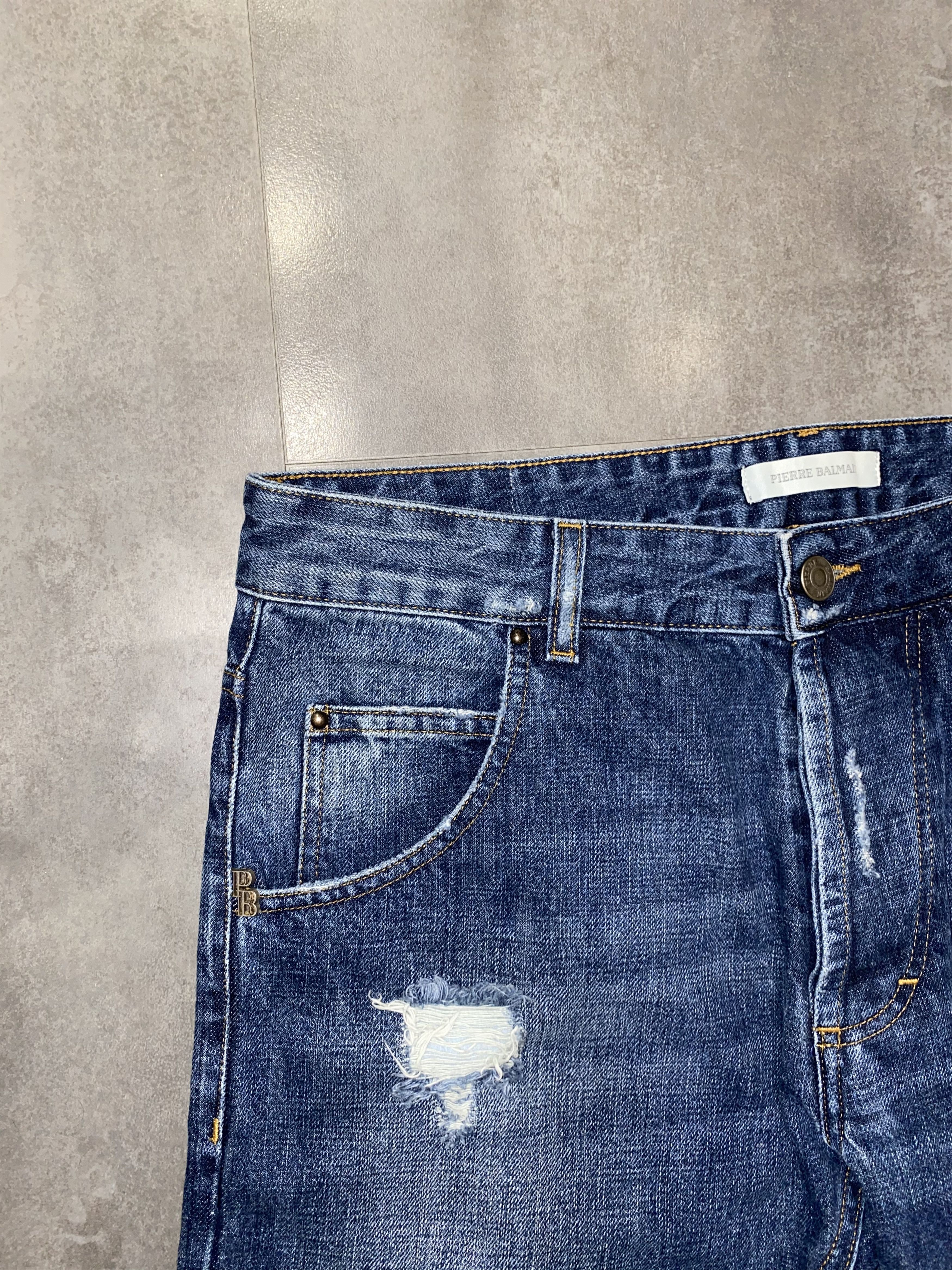 Balmain Pierre Balmain Distressed Indigo Biker Denim Pants Size US 34 / EU 50 - 9 Thumbnail