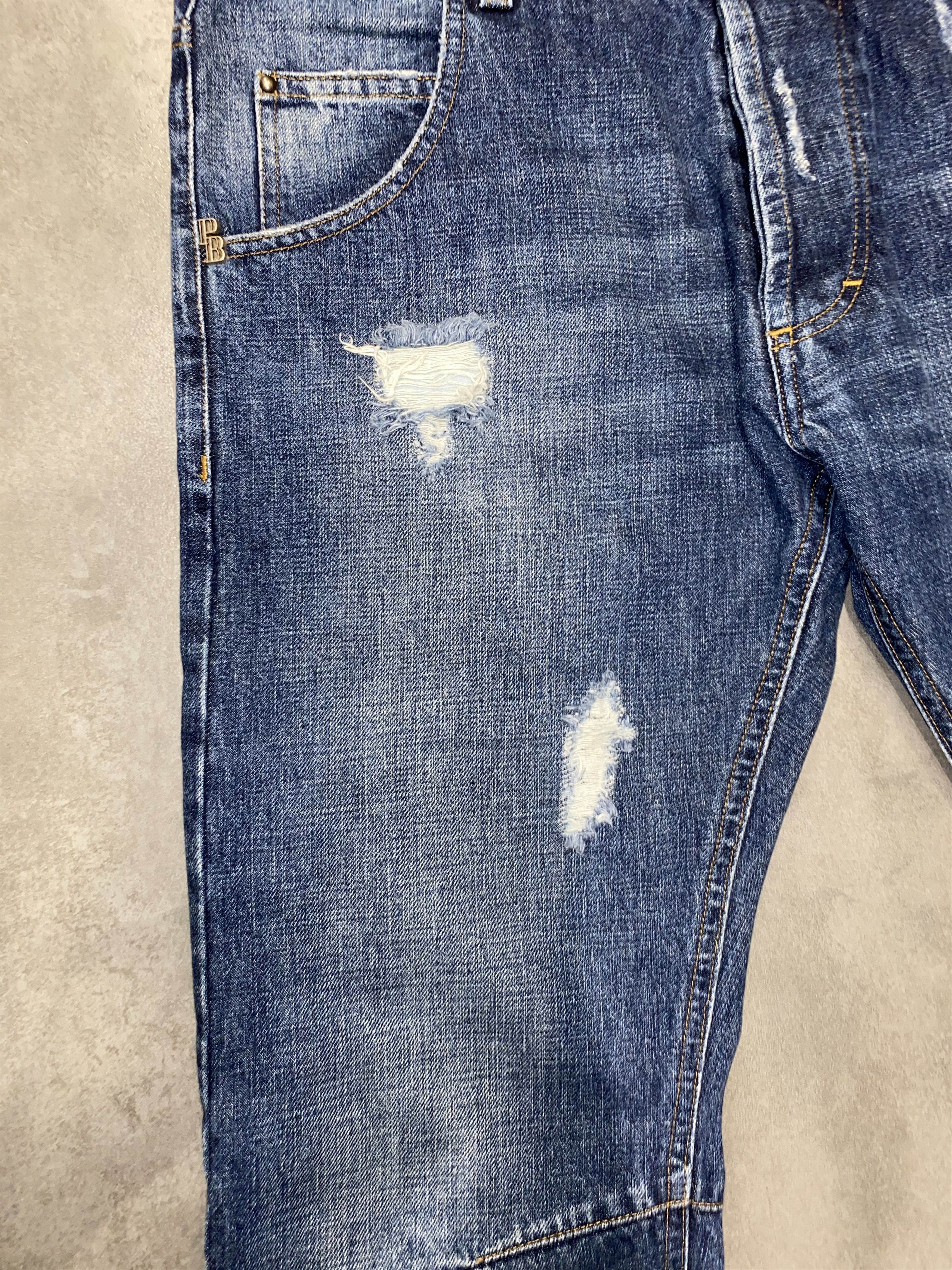 Balmain Pierre Balmain Distressed Indigo Biker Denim Pants Size US 34 / EU 50 - 10 Thumbnail