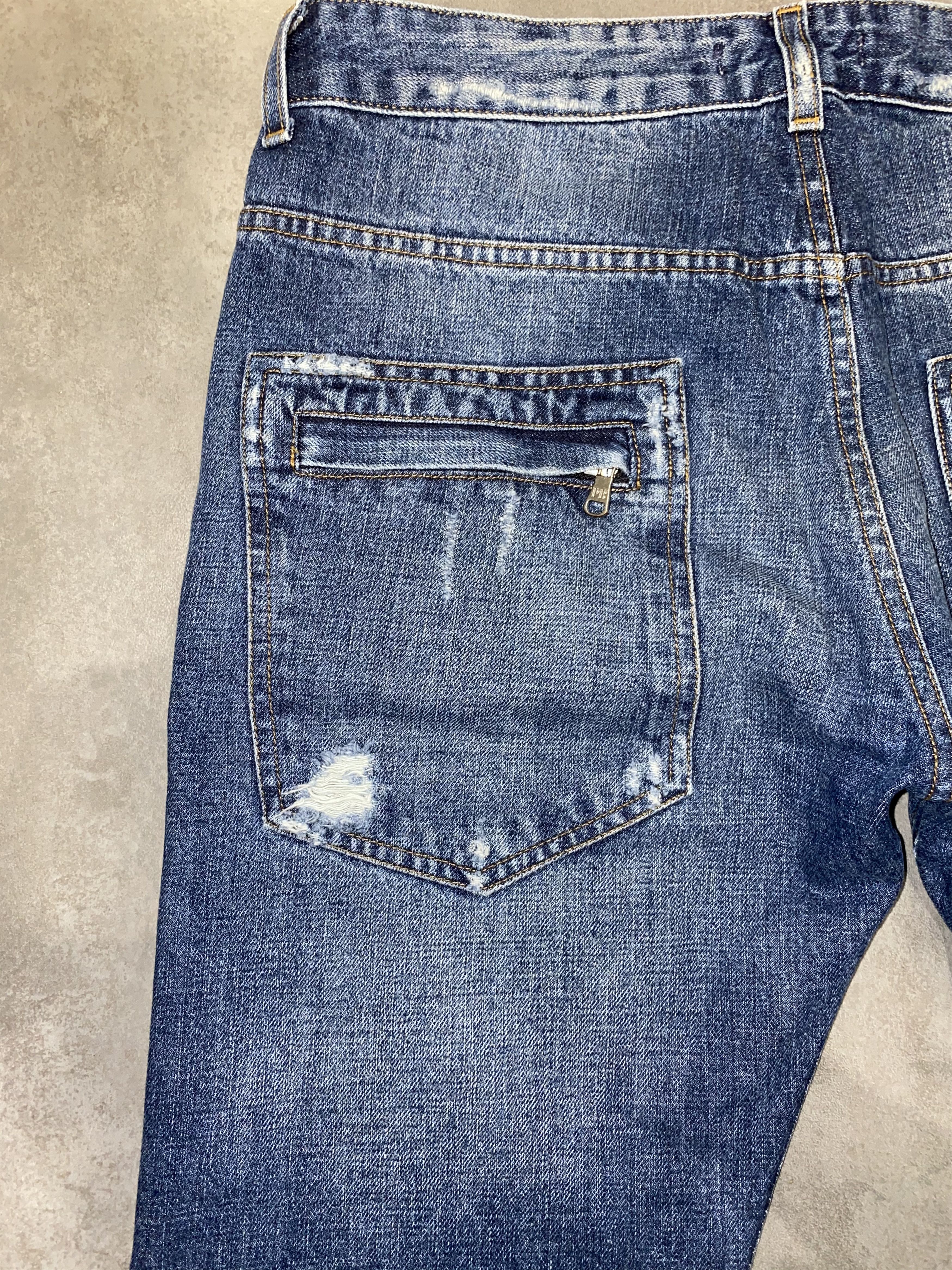 Balmain Pierre Balmain Distressed Indigo Biker Denim Pants Size US 34 / EU 50 - 13 Thumbnail
