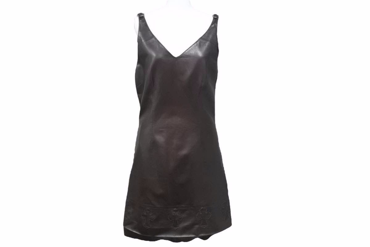 image of Chrome Hearts Leather Sleeveless Dress in Black, Women's (Size Medium)