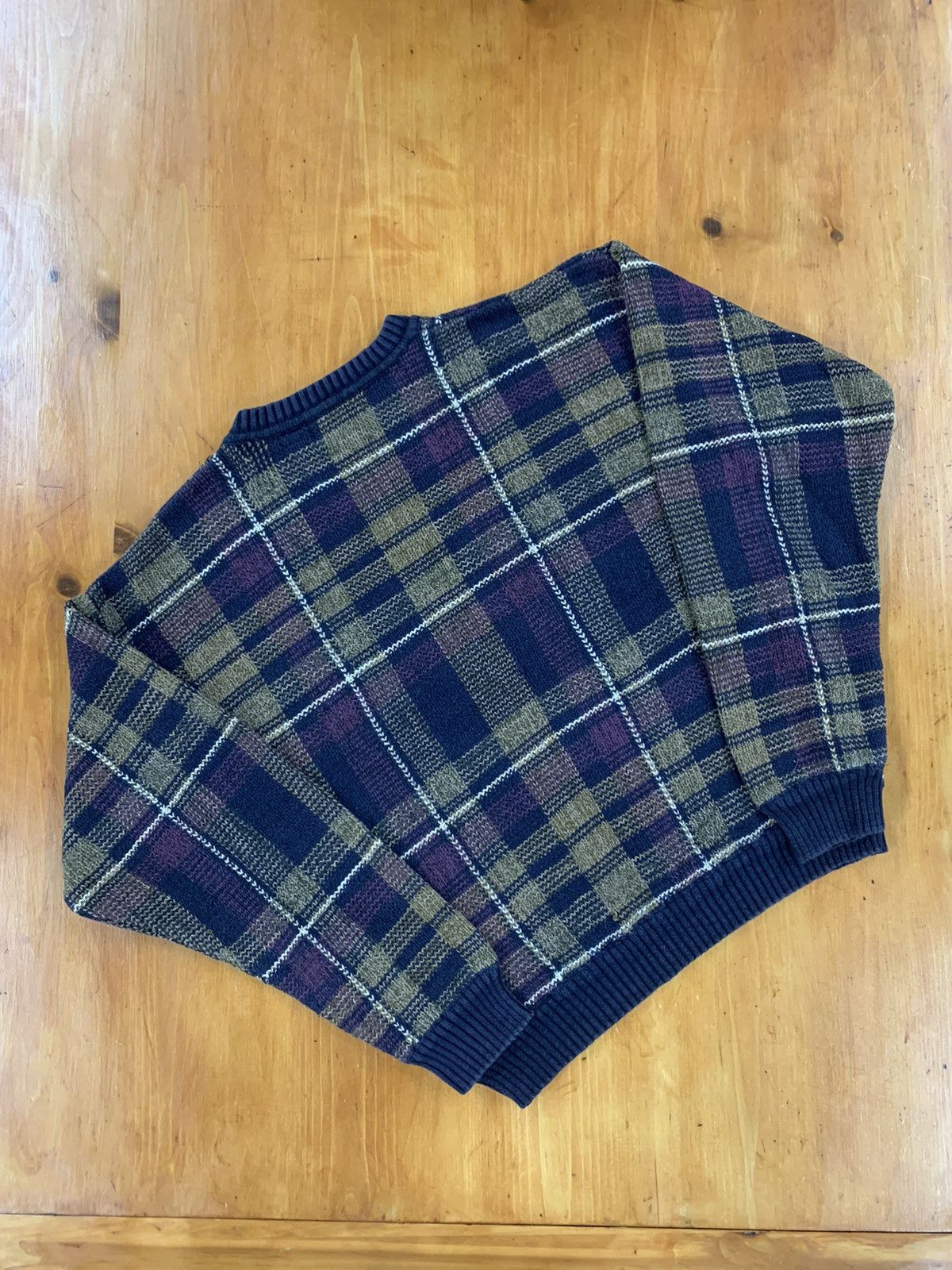 Vintage Vintage Navy Tan Check Knit Sweater Size US XL / EU 56 / 4 - 5 Thumbnail