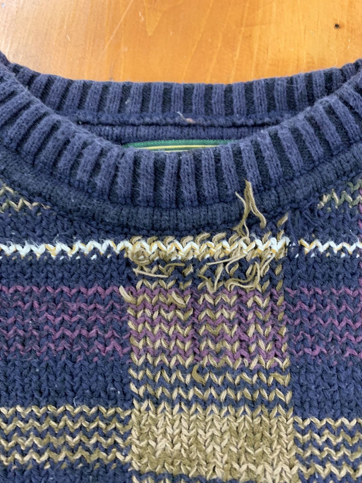 Vintage Vintage Navy Tan Check Knit Sweater Size US XL / EU 56 / 4 - 4 Thumbnail