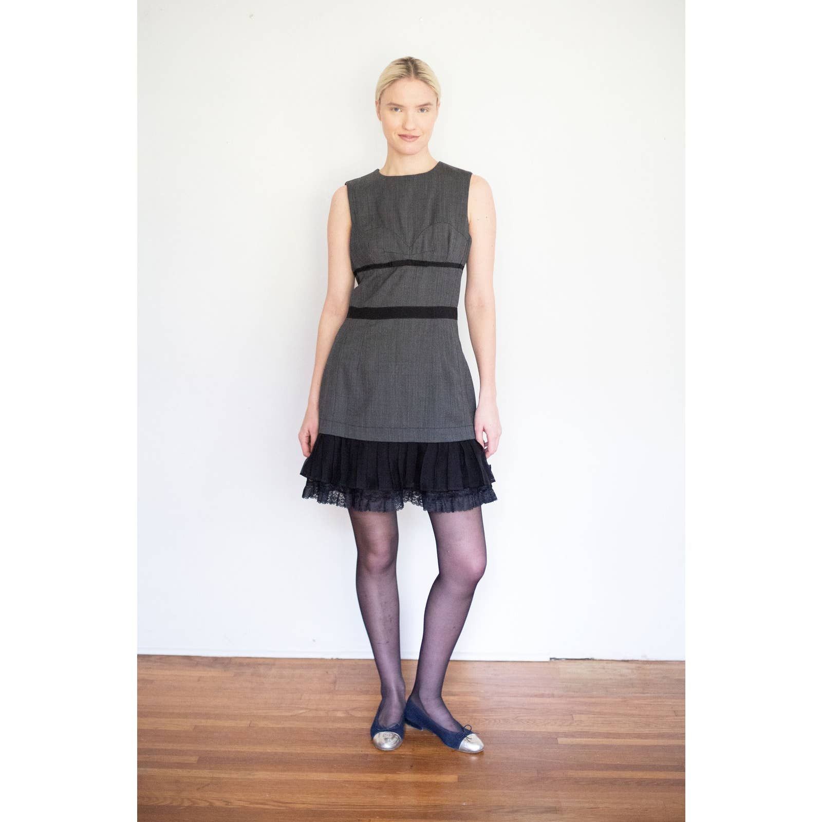 Vintage Dolce and Gabbana Gray Wool Sweetheart Dress