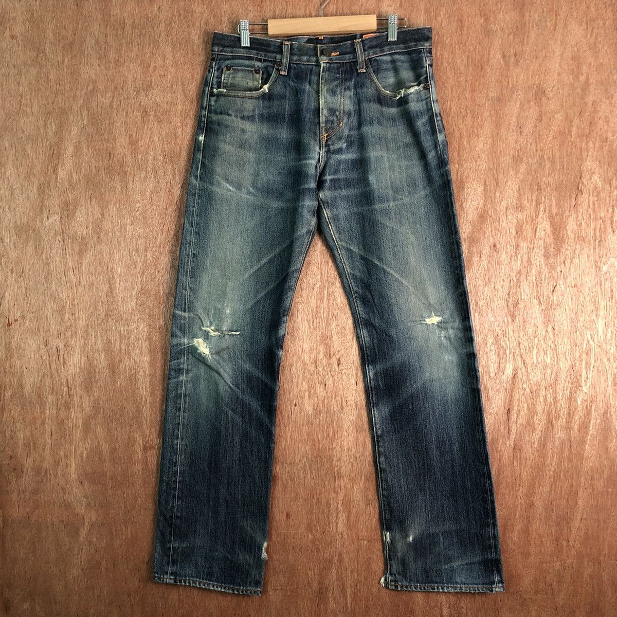 Jean Shop DLL Jean Shop Blue distressed Denim Jeans Pants #c262 Size US 31 - 1 Thumbnail
