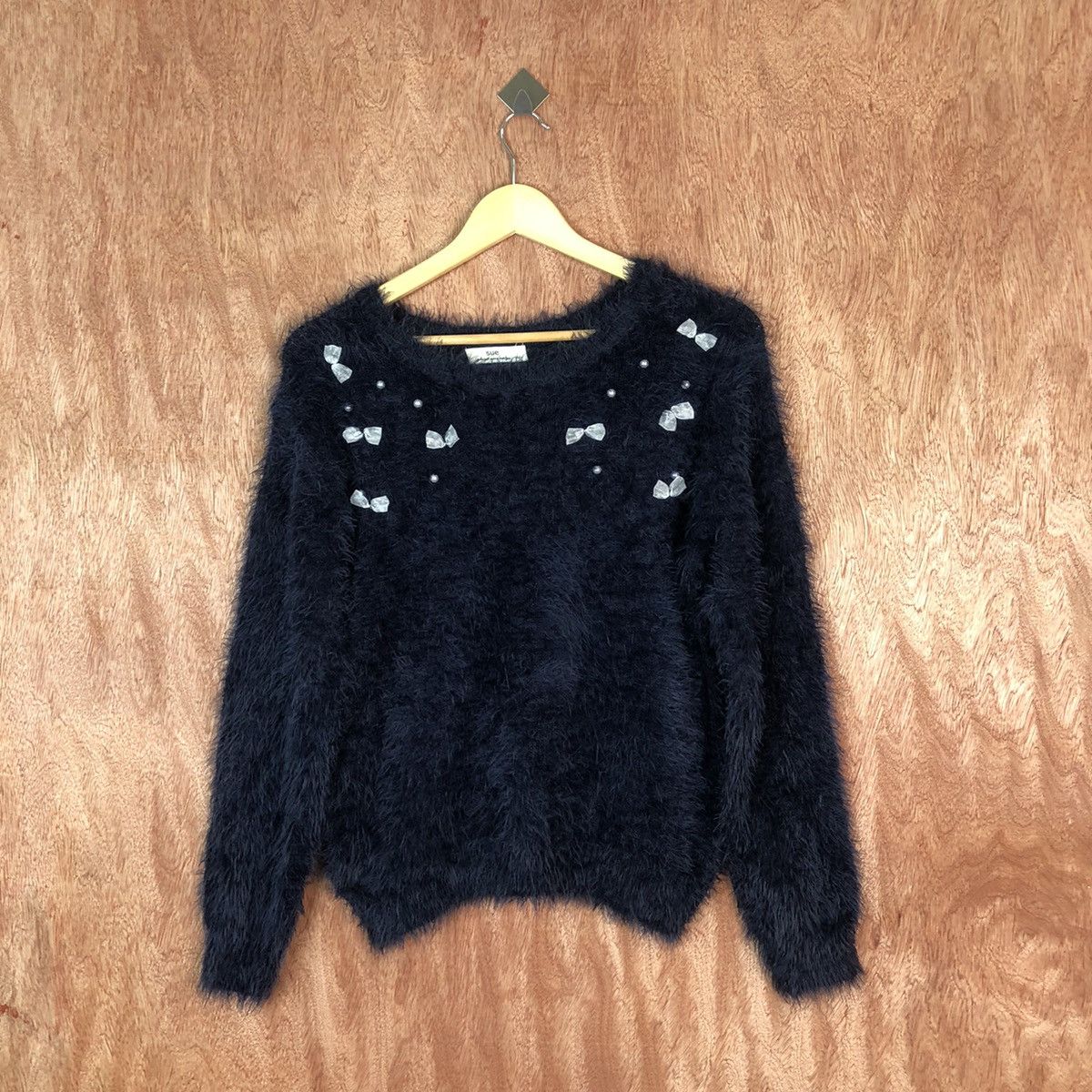 Homespun Knitwear SUE Dark Blue Shag Shaggy Fur Mohair Knitwear #6666 Size S / US 4 / IT 40 - 1 Thumbnail