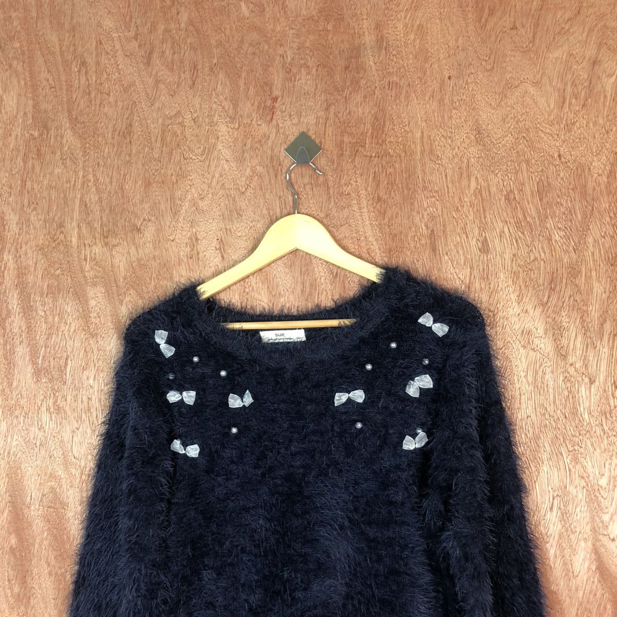 Homespun Knitwear SUE Dark Blue Shag Shaggy Fur Mohair Knitwear #6666 Size S / US 4 / IT 40 - 2 Thumbnail