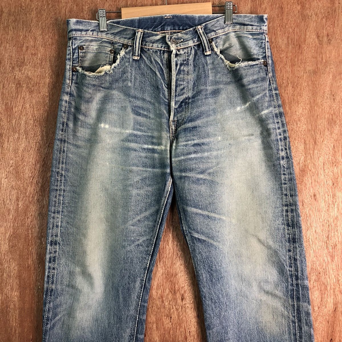 Japanese Brand DLL Vintage Double Work distressed Denim Jeans Pants #c264 Size US 33 - 2 Thumbnail
