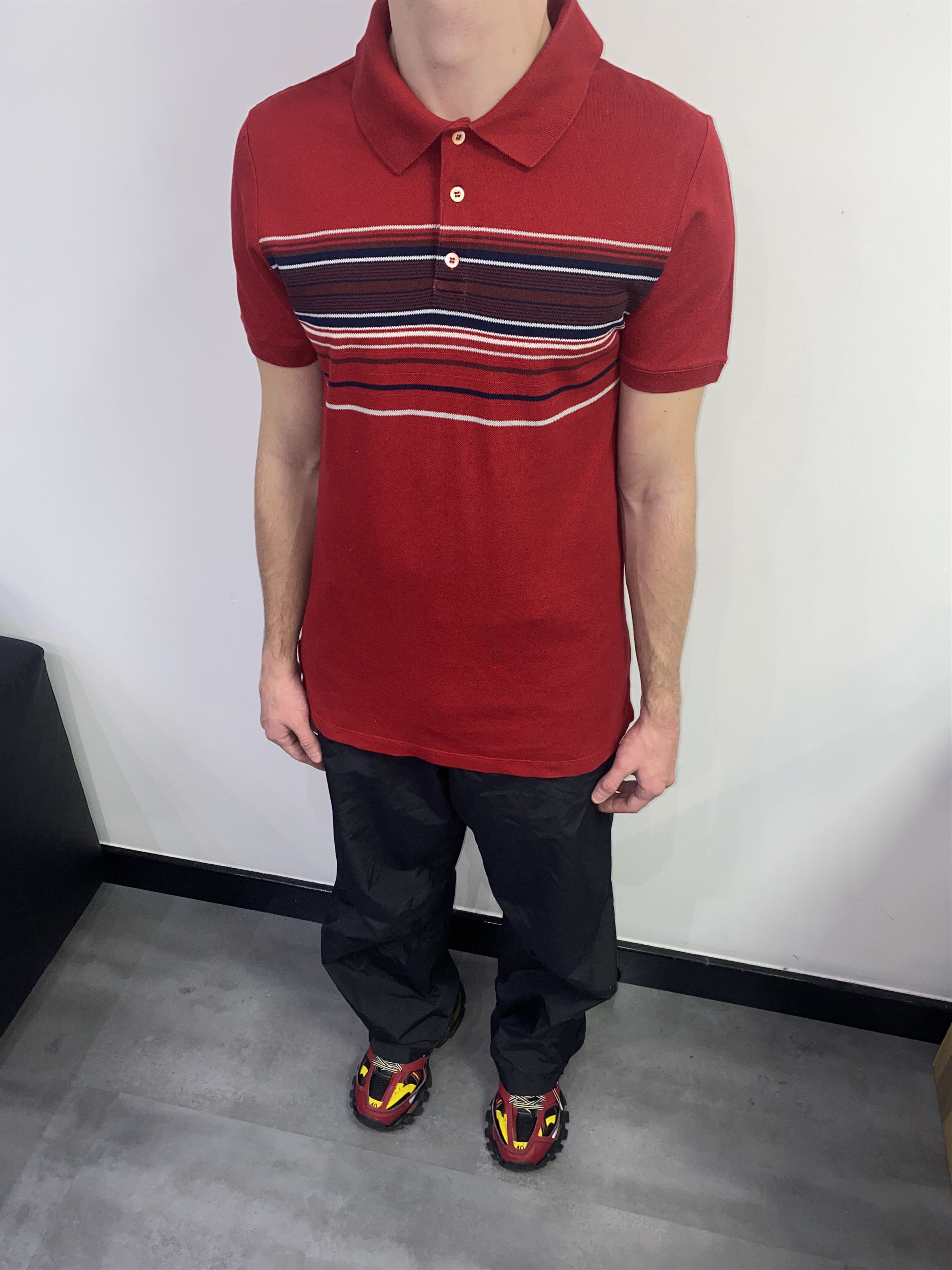 Prada SS08 Prada Striped Red Tab Logo Red Polo T-Shirt Size US S / EU 44-46 / 1 - 7 Thumbnail