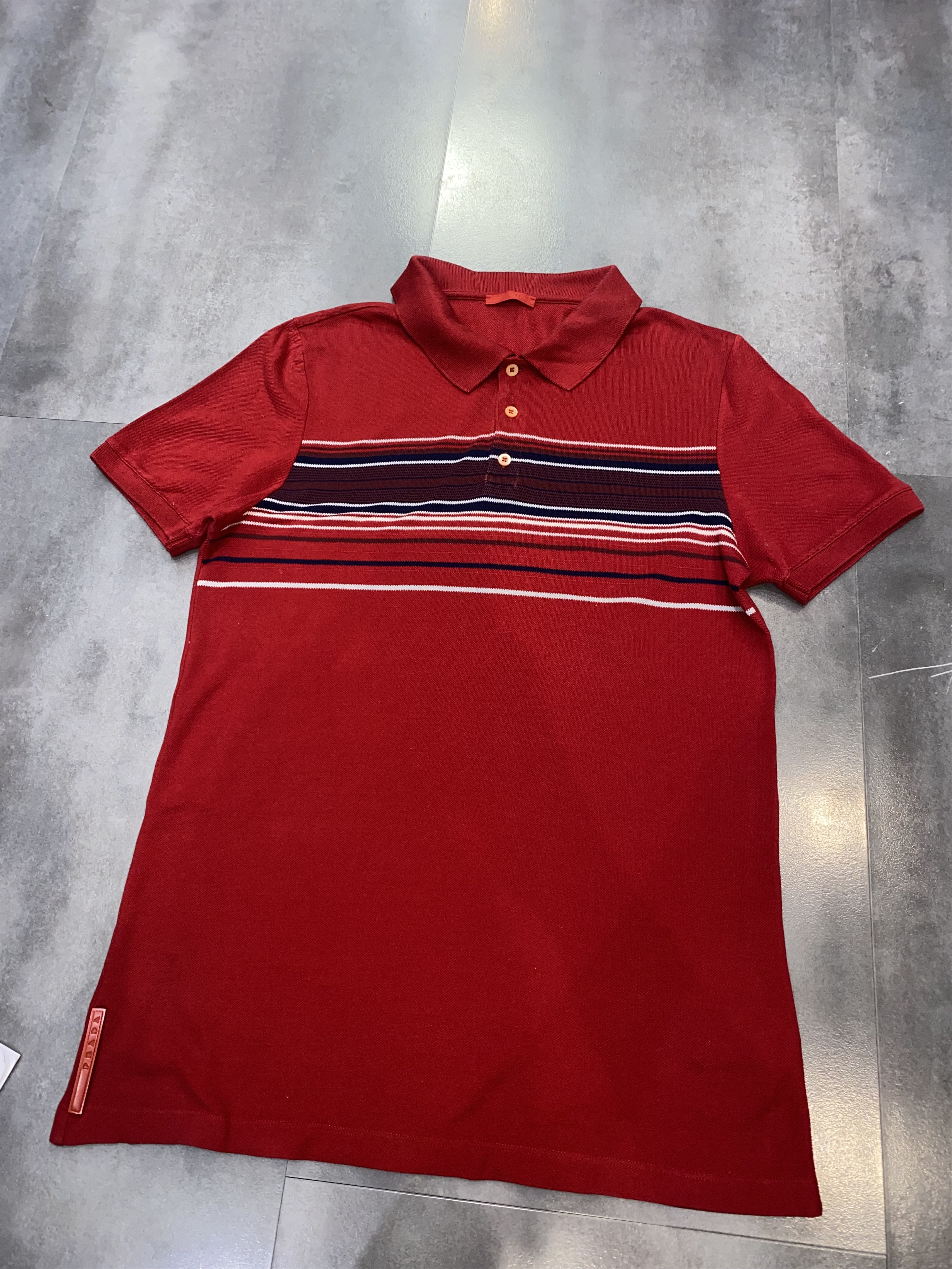 Prada SS08 Prada Striped Red Tab Logo Red Polo T-Shirt Size US S / EU 44-46 / 1 - 9 Thumbnail