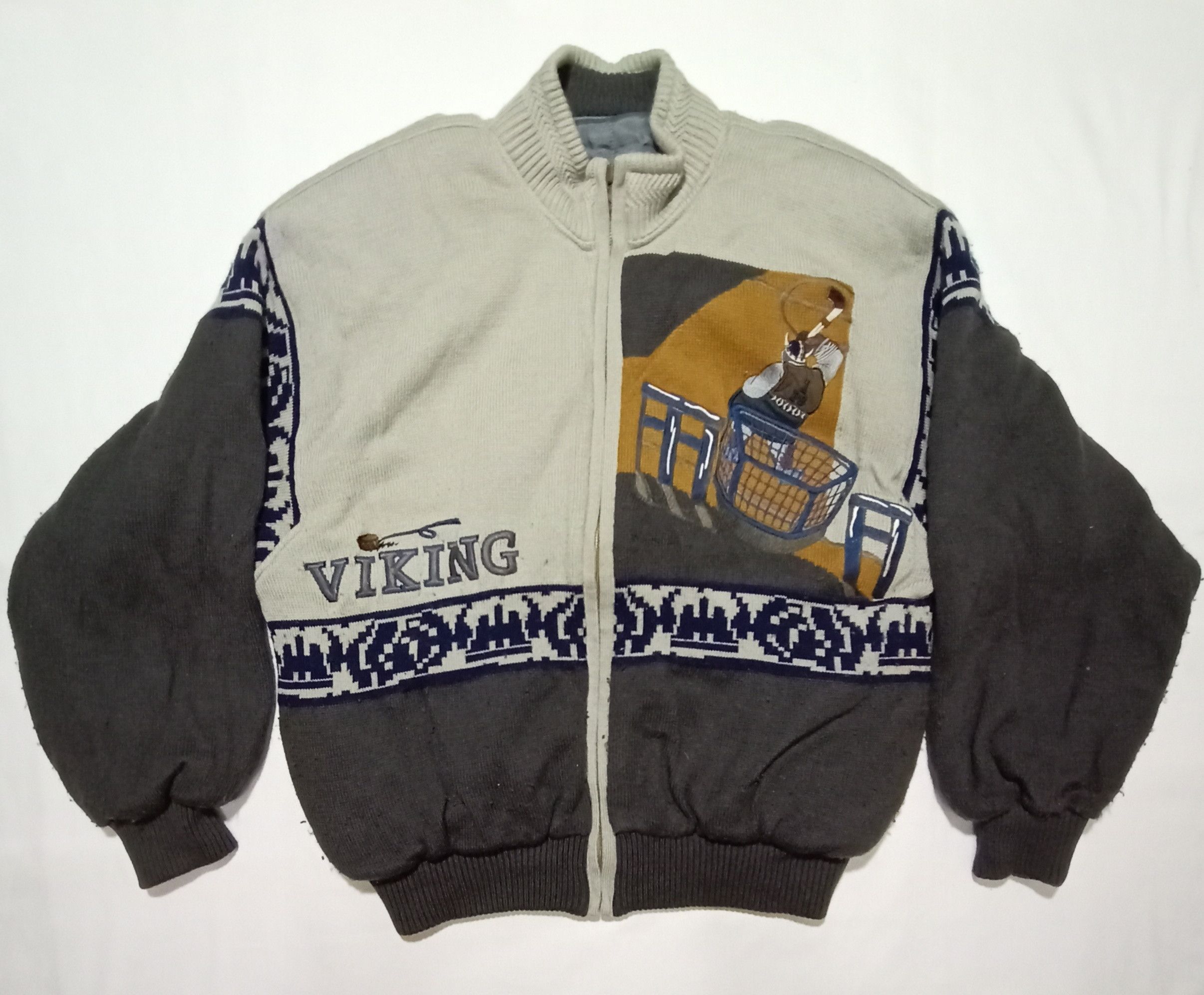 image of Coloured Cable Knit Sweater x Varsity Jacket Viking Ice Hockey Nhl X Pia Sports Jacket Navajo in Be