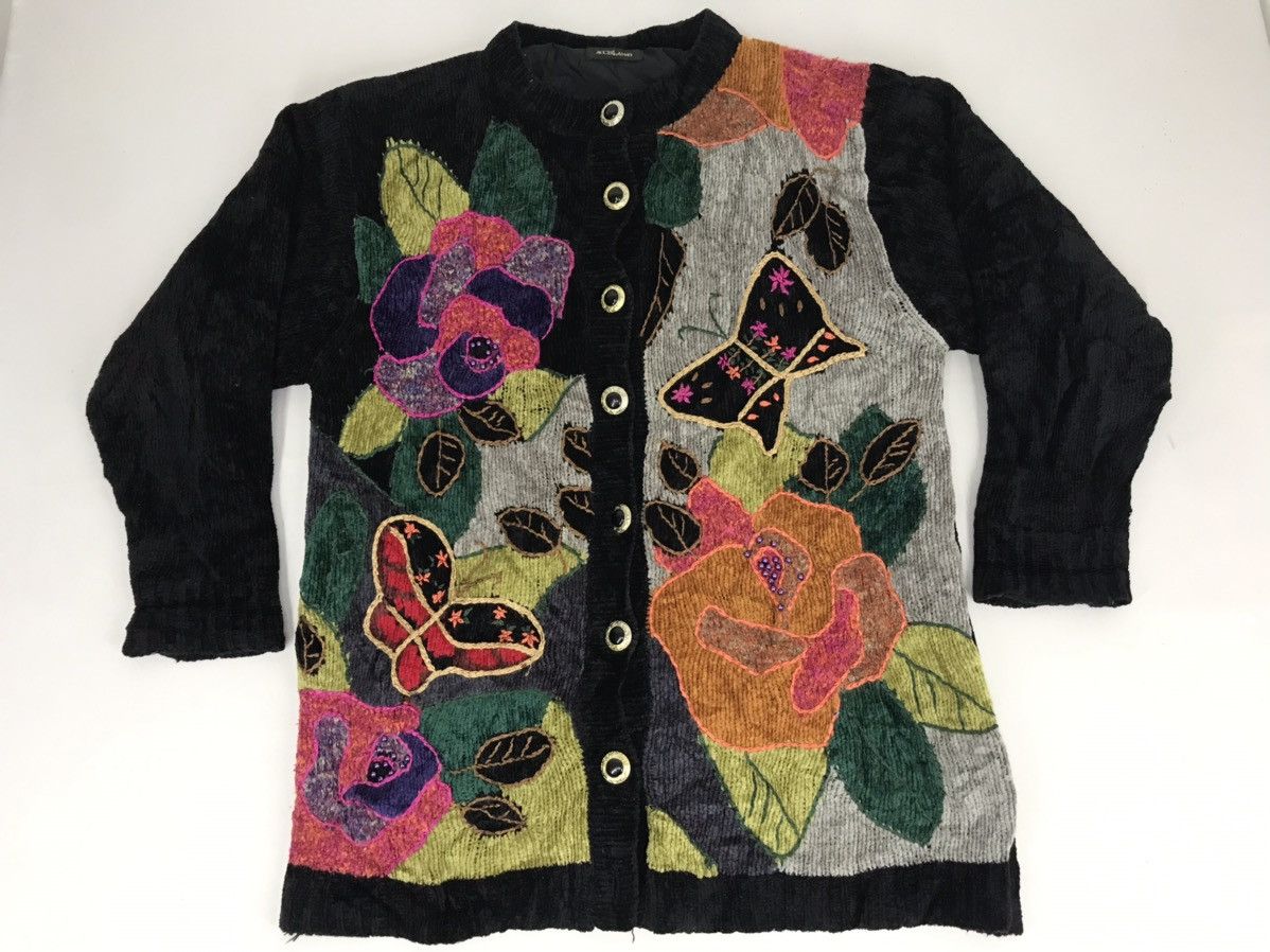 Japanese Brand Accellando Butterfly Abstract Art Padded Sweatshirt Jacket Size L / US 10 / IT 46 - 1 Thumbnail