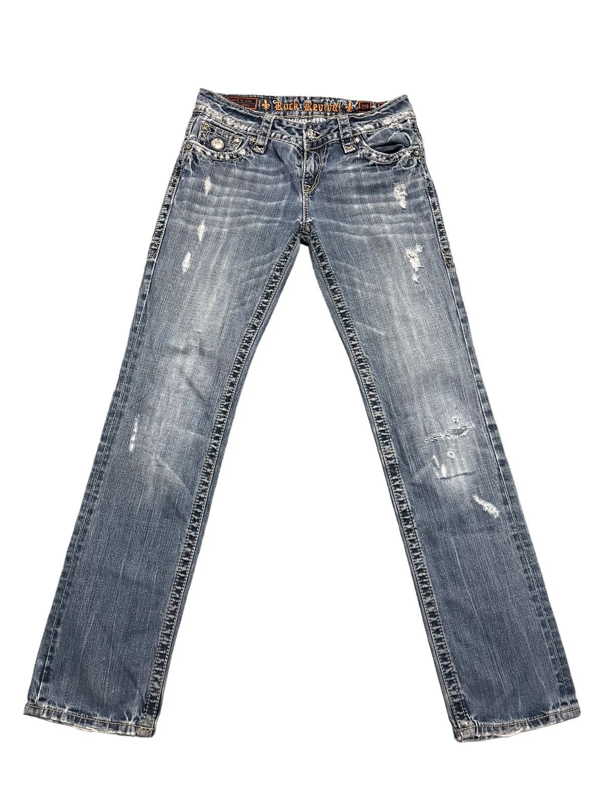 Rock Revival drip swag fat stitch denim jeans