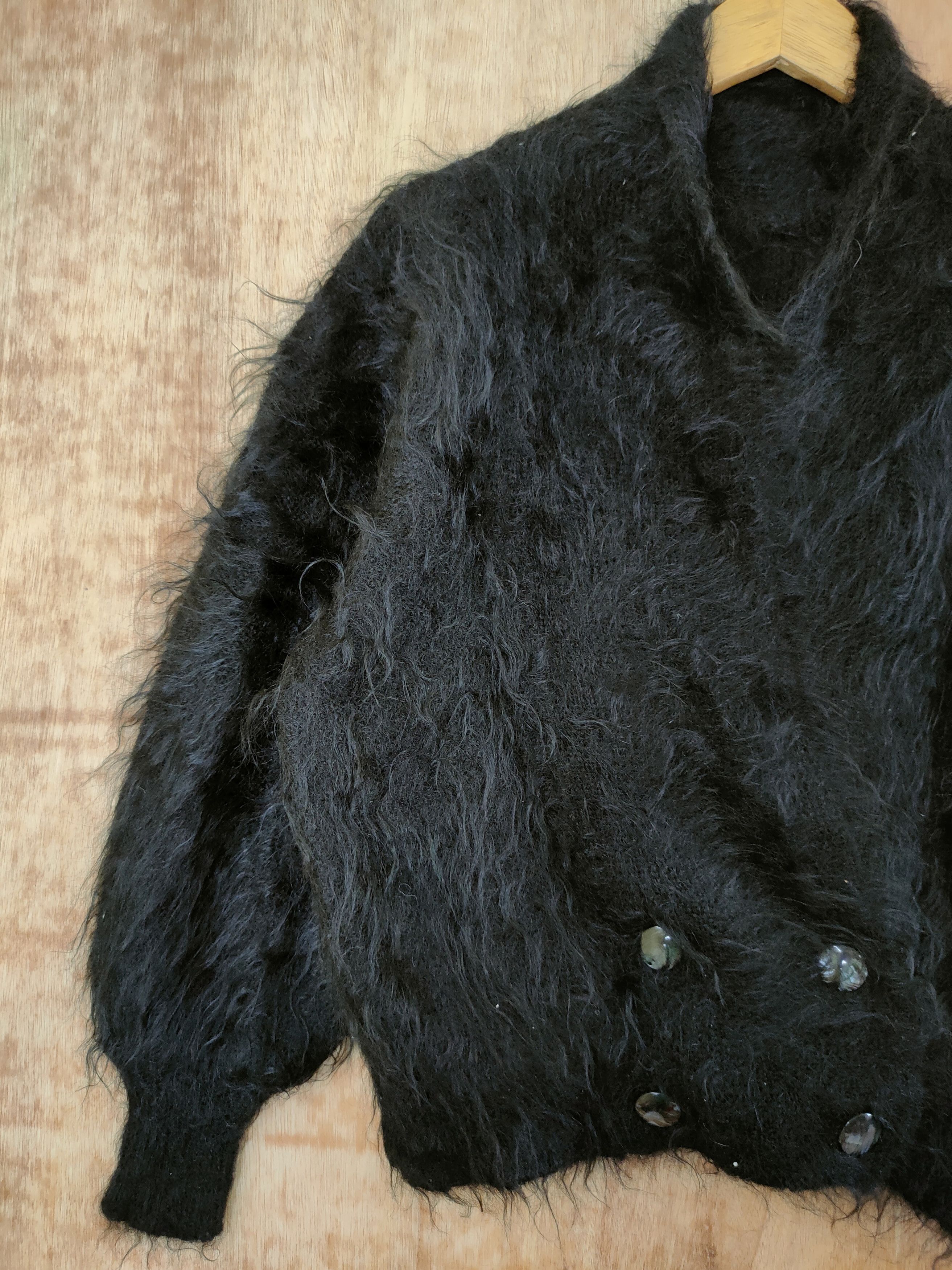 Aran Isles Knitwear Japan mohair fur black shag shaggy cardigan #46-486 DL Size US M / EU 48-50 / 2 - 2 Thumbnail