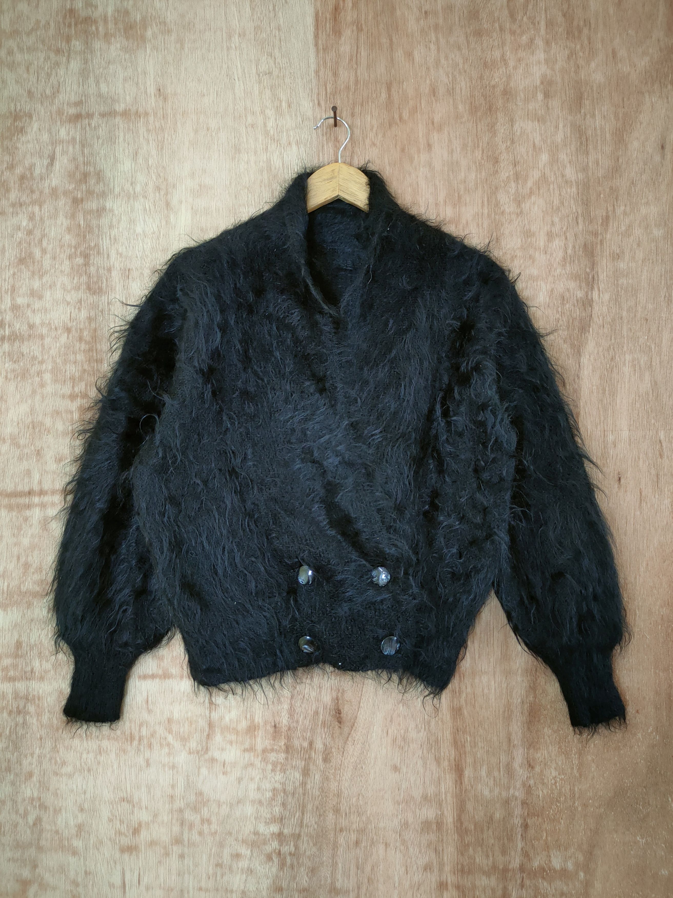 Aran Isles Knitwear Japan mohair fur black shag shaggy cardigan #46-486 DL Size US M / EU 48-50 / 2 - 1 Thumbnail