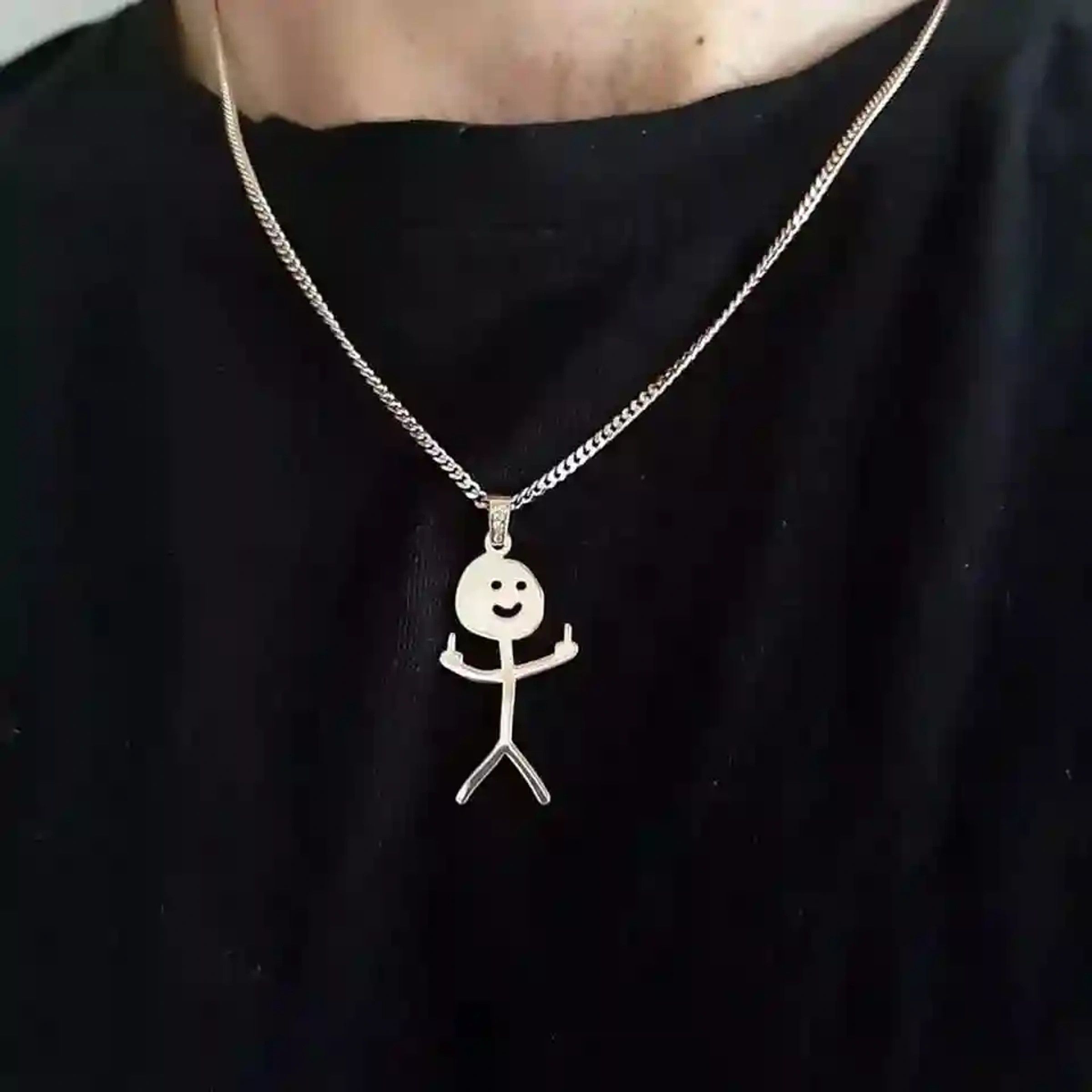 Jewelry × Vintage Fuck You Doodle Necklace Steel Middle Finger Size ONE SIZE - 1 Thumbnail