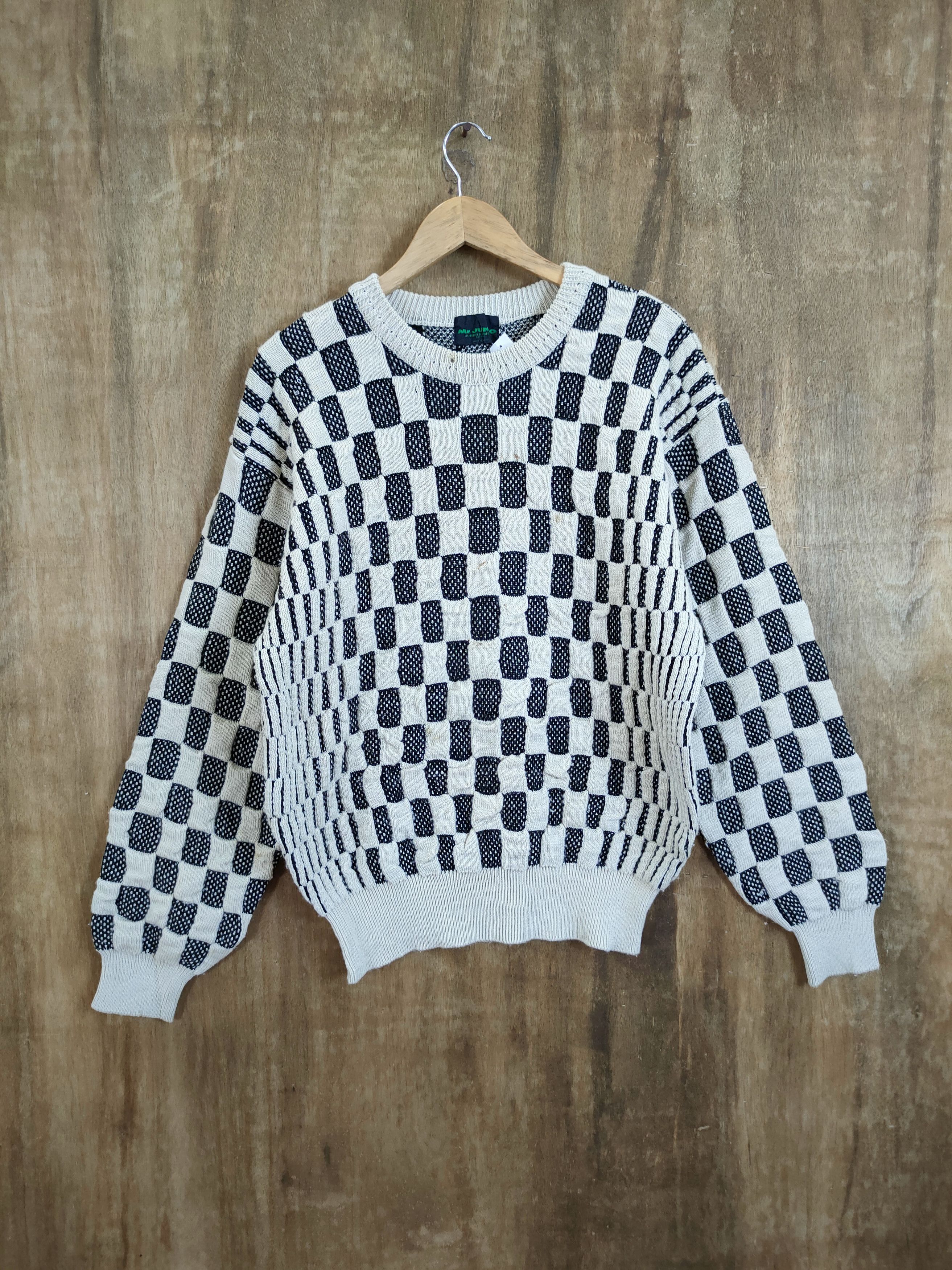 image of Aran Isles Knitwear x Mr Junko Koshino Checkered Cable Knitwear Japan 46-608 Dl, Men's (Size Medium
