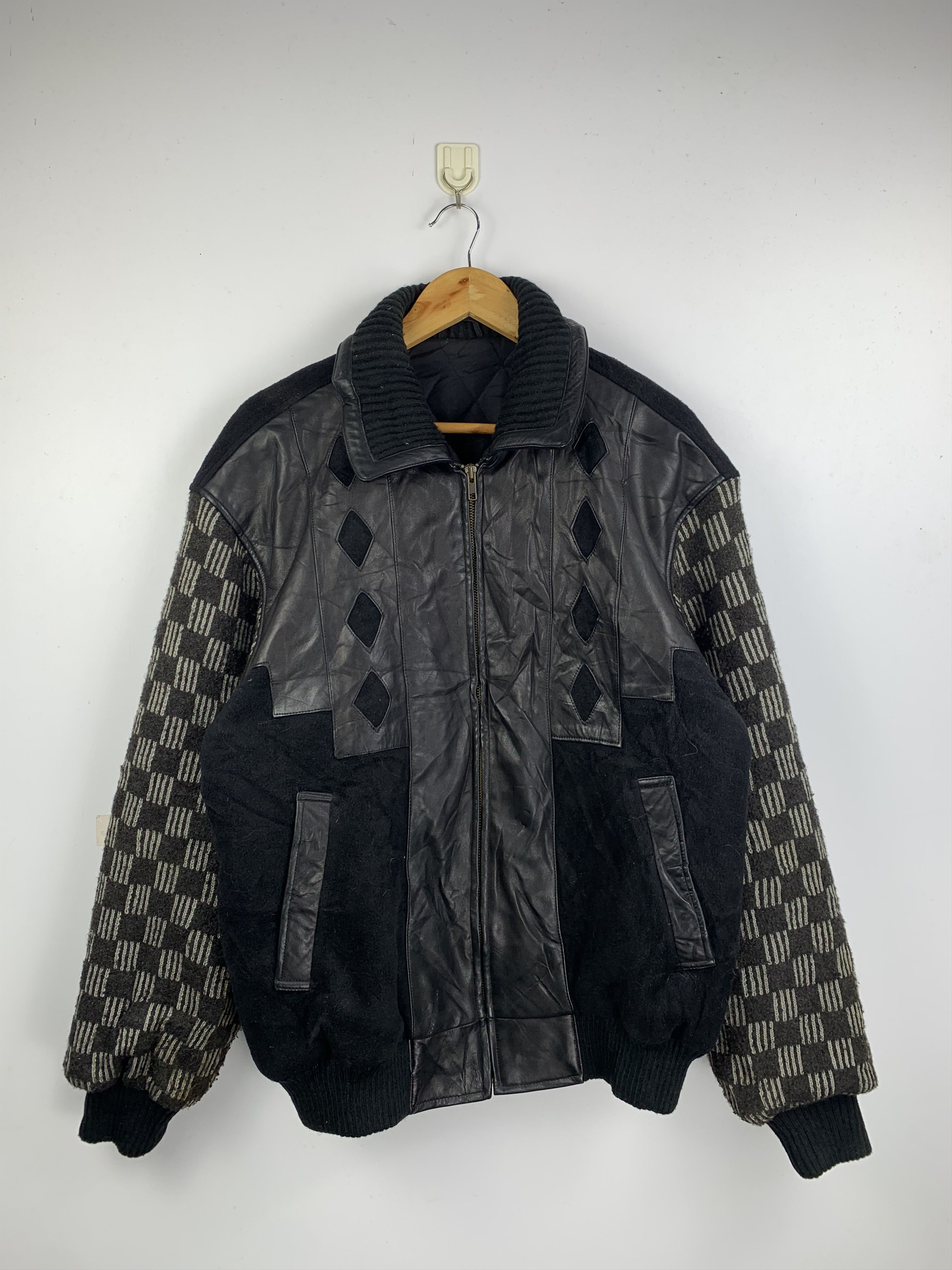 Japanese Brand Vintage Phorika Checkered Fleece Sleeve Zip Up Bomber Jacket Size US L / EU 52-54 / 3 - 1 Thumbnail