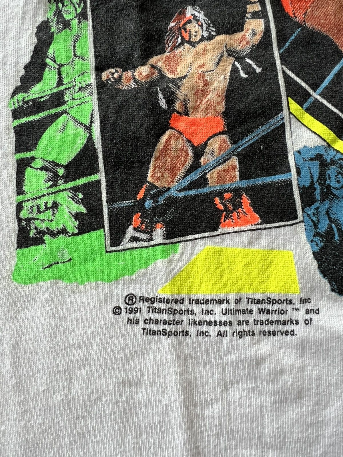 Vintage Vintage 1991 Ultimate Warrior WWF WWE White Tee (Stone Cold) Size US L / EU 52-54 / 3 - 8 Thumbnail