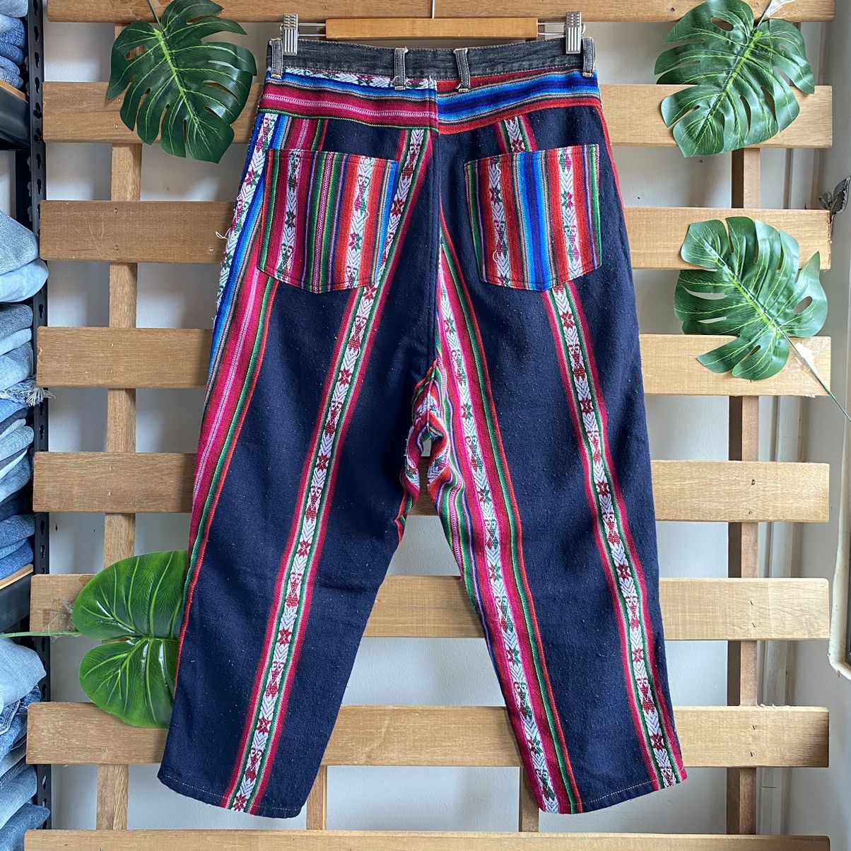 image of Comme Des Garcons x Junya Watanabe Two Sided Navajo & Jeans Drop Crotch Pants in Black (Size 29)