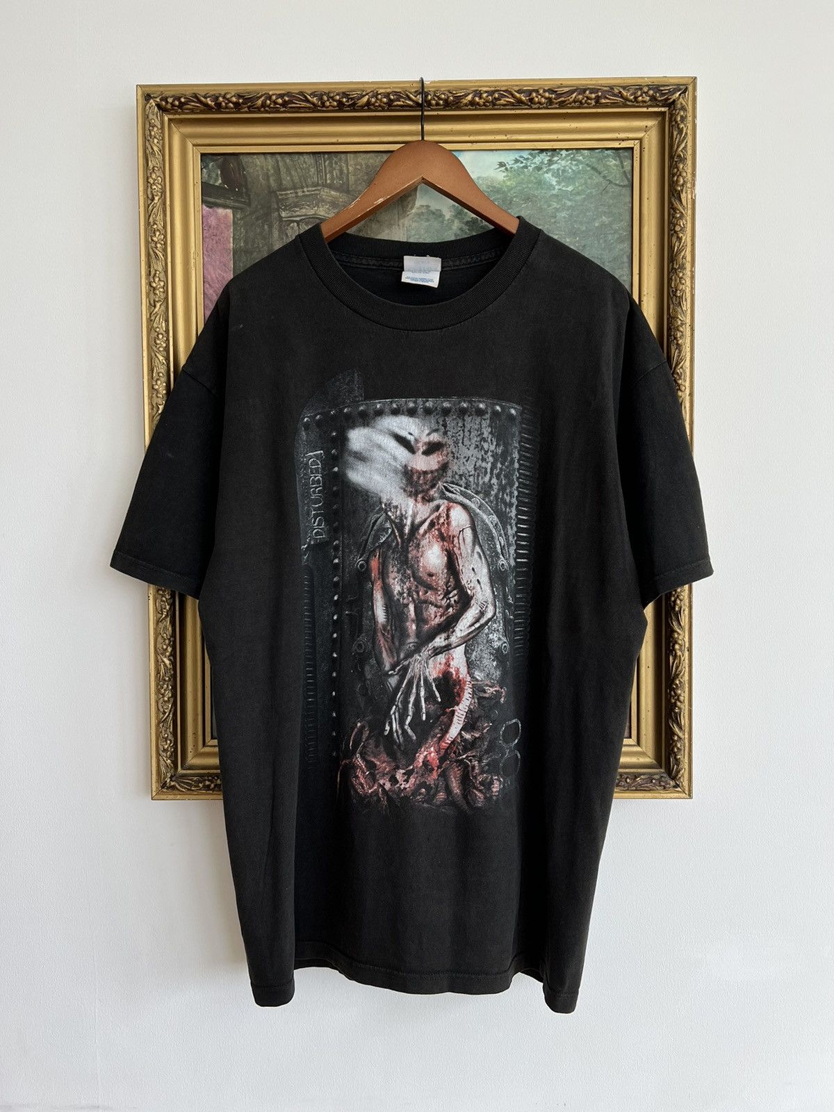 image of Band Tees x Rock T Shirt Vintage 2000S Disturbed Band Black Tee (System Of A Down), Men's (Size XL)