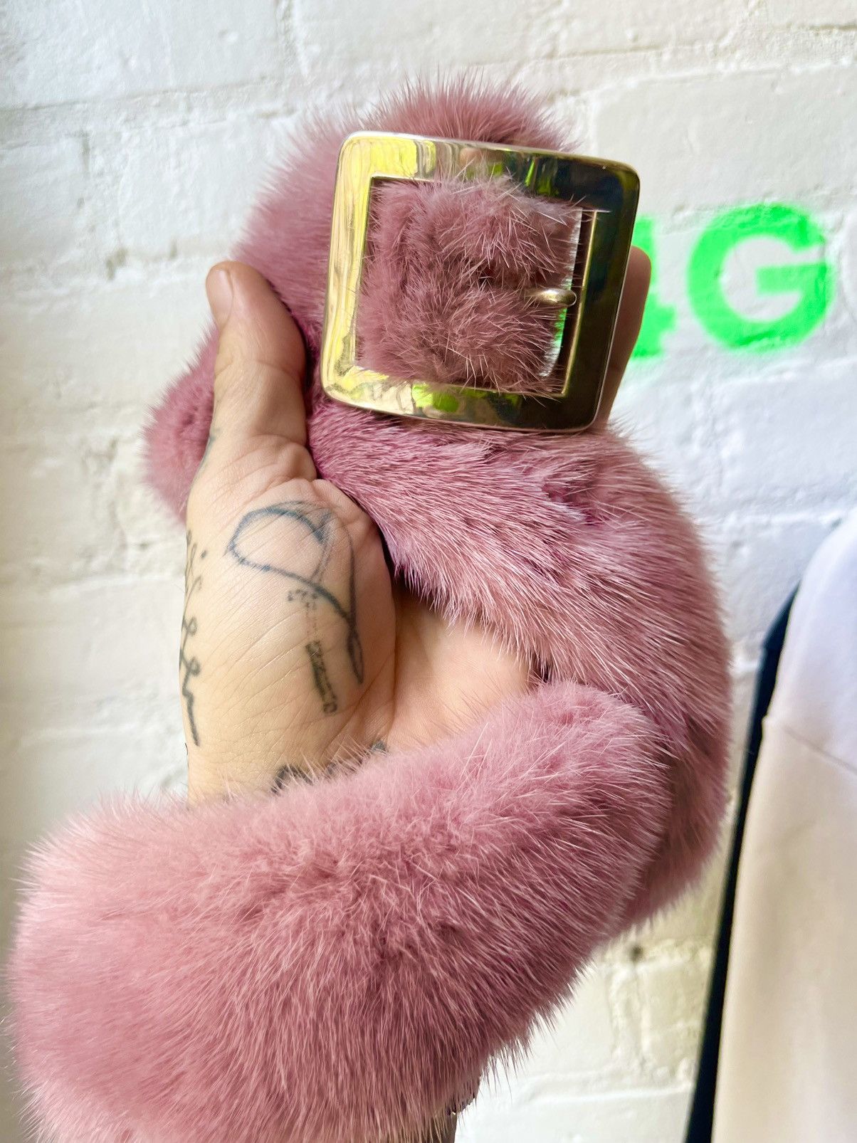 image of Chrome Hearts 1/1 Pink Mink Fur Belt, Men's