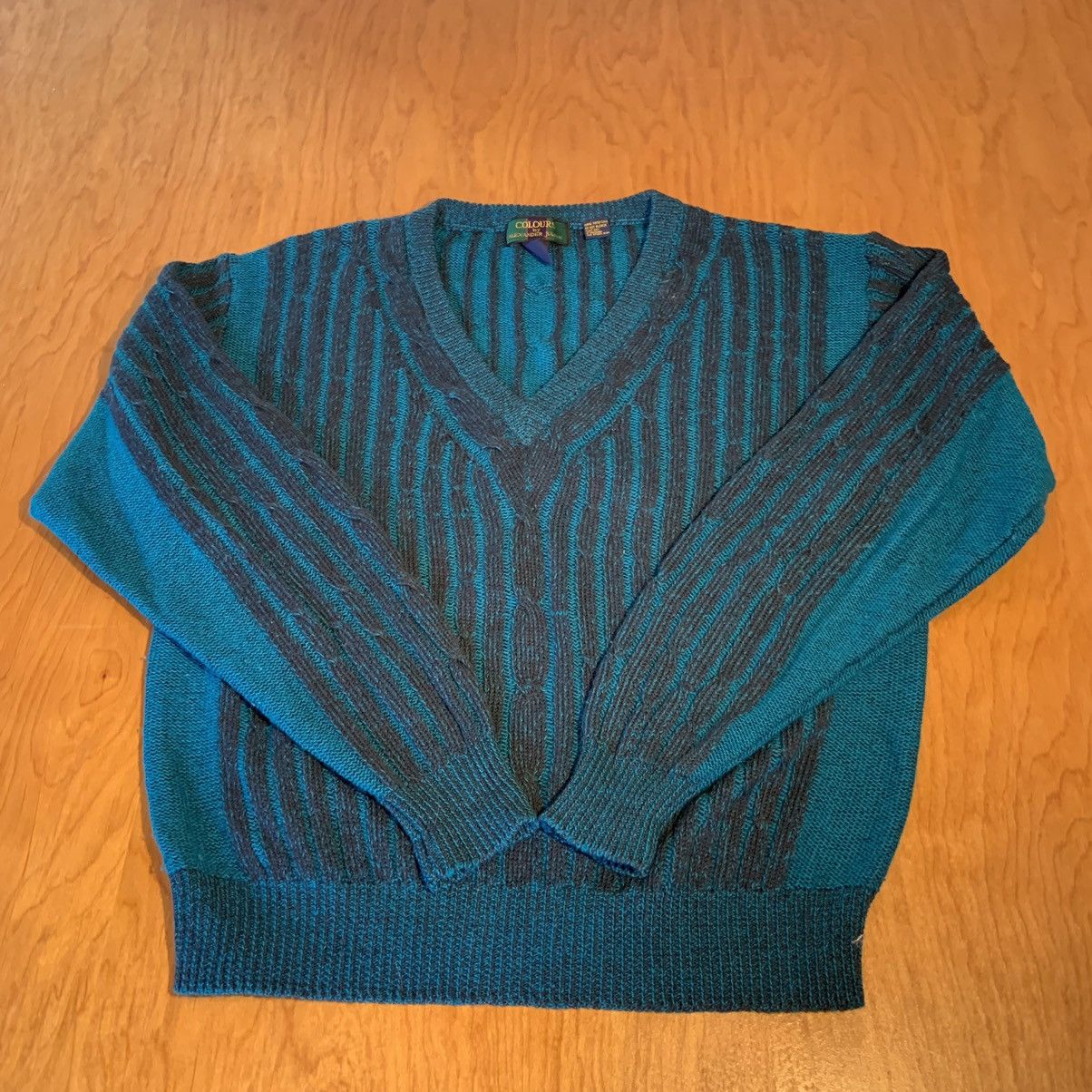 Alexander Julian 80s 90s Vintage Turquoise Cable Knit Sweater | Grailed