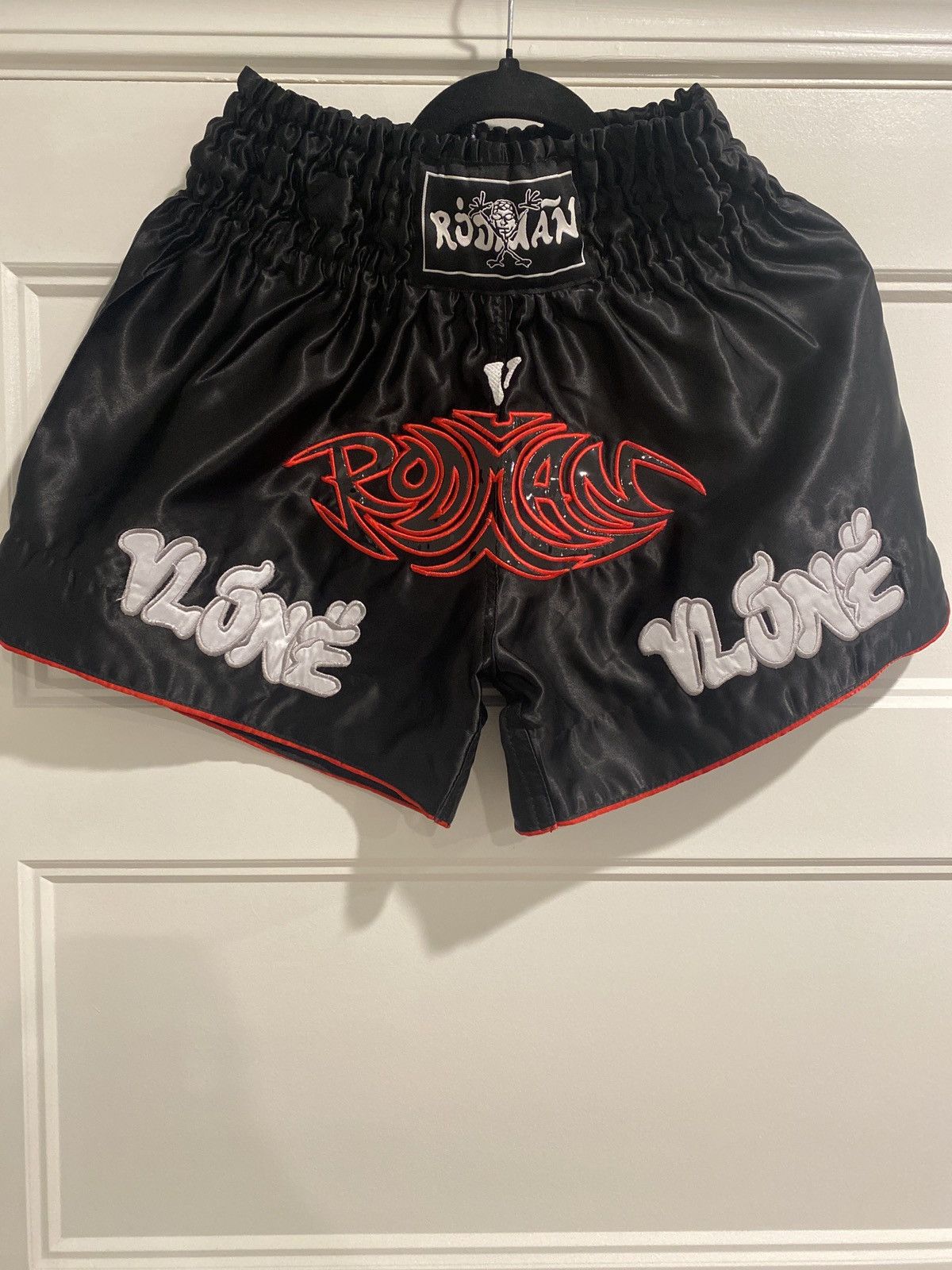 image of Vlone X Dennis Rodman Boxing Shorts in Black, Men's (Size 30)